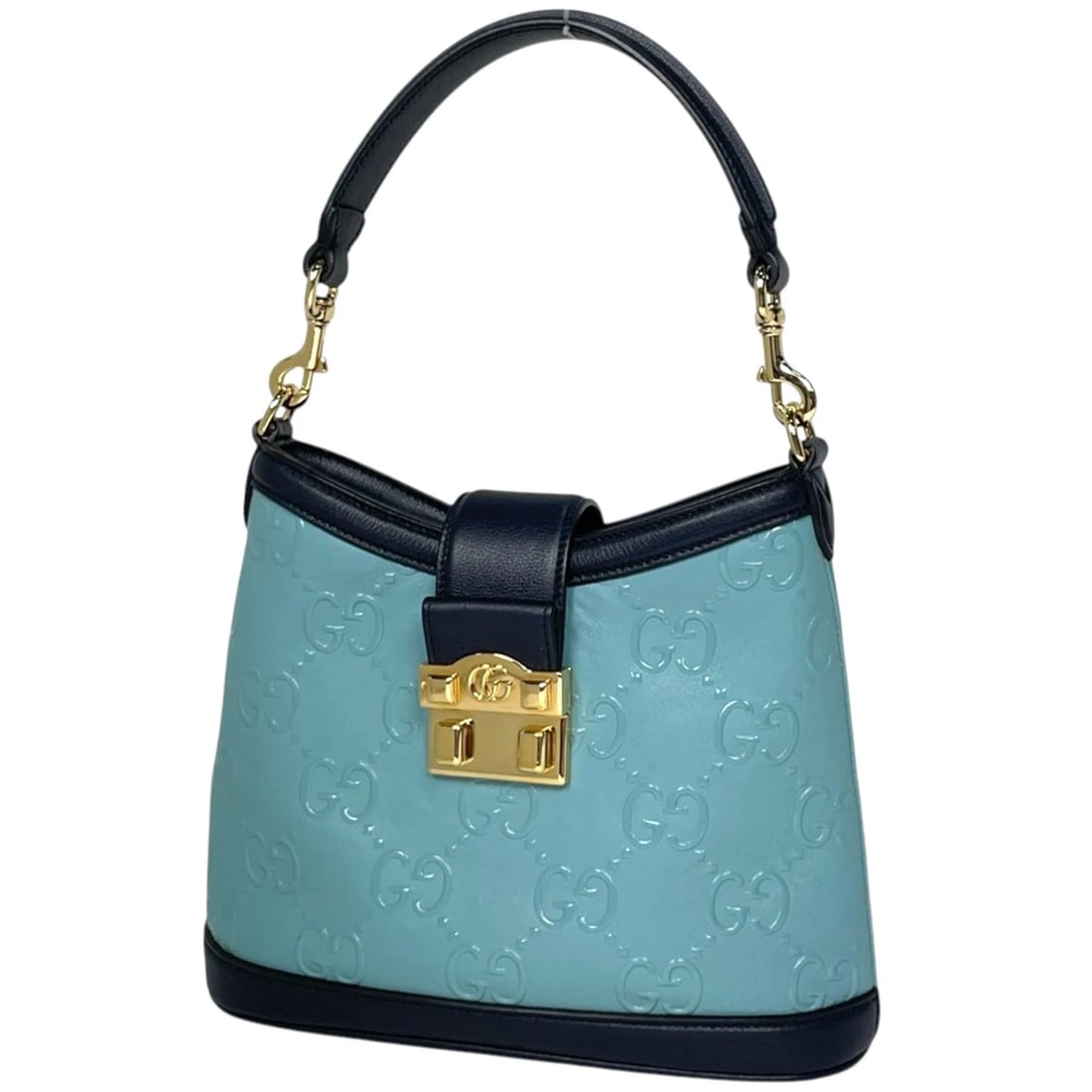GUCCI HAND BAG GG PATTERN 2WAY LEATHER: Gucci Hand Bag GG pattern 2WAY leather Brand: GUCCI Type/Style: Hand Bag Material: leather Color: Blue Size: Width 24cm(9.4inch) Height 17.5cm(Median:6.9inch) Depth 8cm(3.1inch) Accessories: None