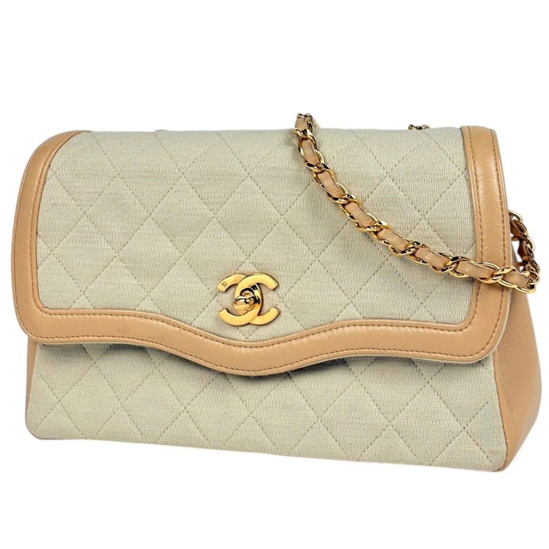 CHANEL SHOULDER BAG: Chanel Shoulder Bag Brand: CHANEL Type/Style: Shoulder Bag Material: fabric ?leather Color: Ivory-color Beige Size: Width 23.5cm(9.3inch) Height 15cm(5.9inch) Depth 6.5cm(2.6inch)) Accessories: No