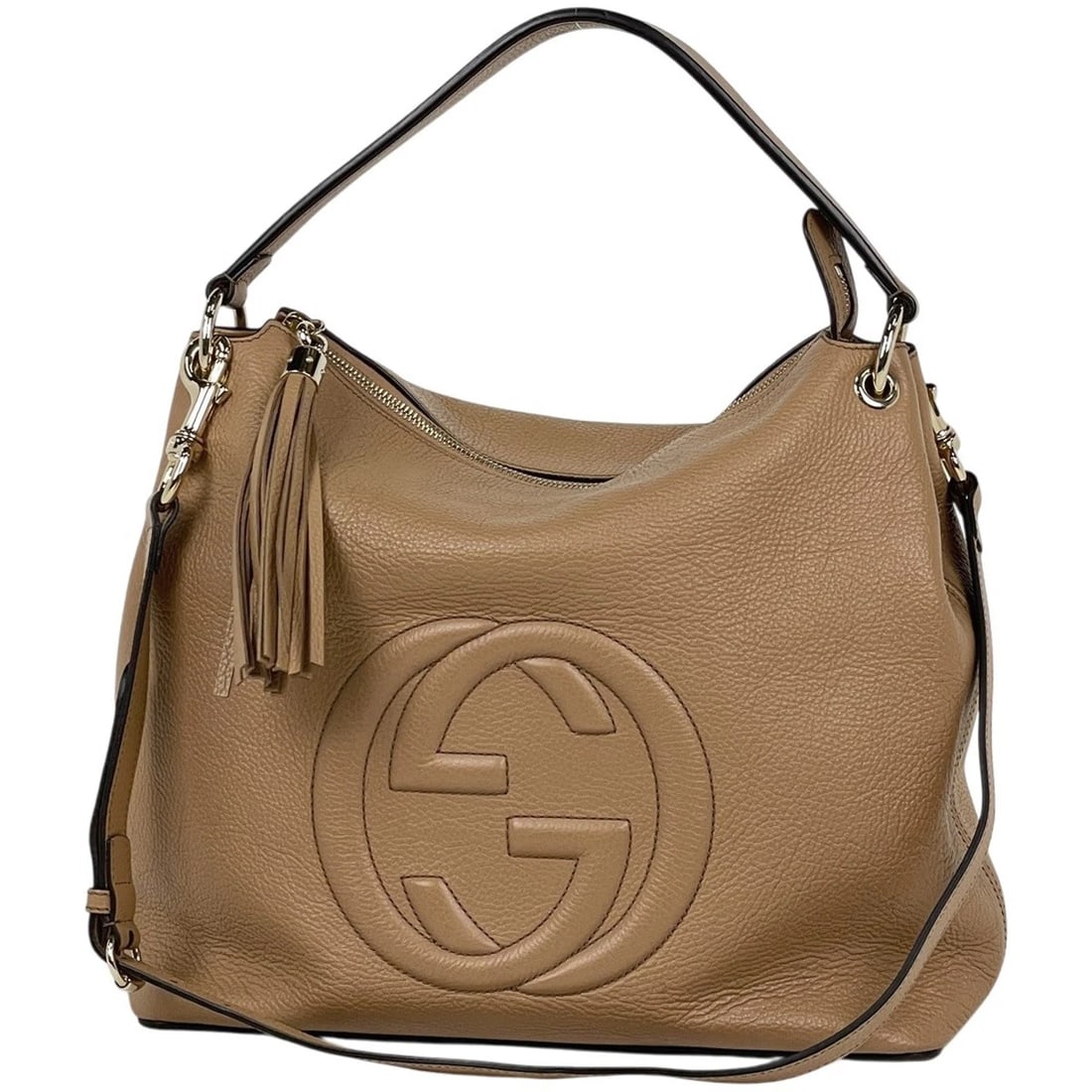 GUCCI SOHO HAND BAG 2WAY SHOULDER BAG: GUCCI Soho Hand Bag 2WAY Shoulder Bag Brand: GUCCI Type/Style: Hand Bag Material: leather Color: Beige Size: Width 34cm(13.4inch) Height 32cm(12.6inch) Depth 14.5cm(5.7inch Accessories: None