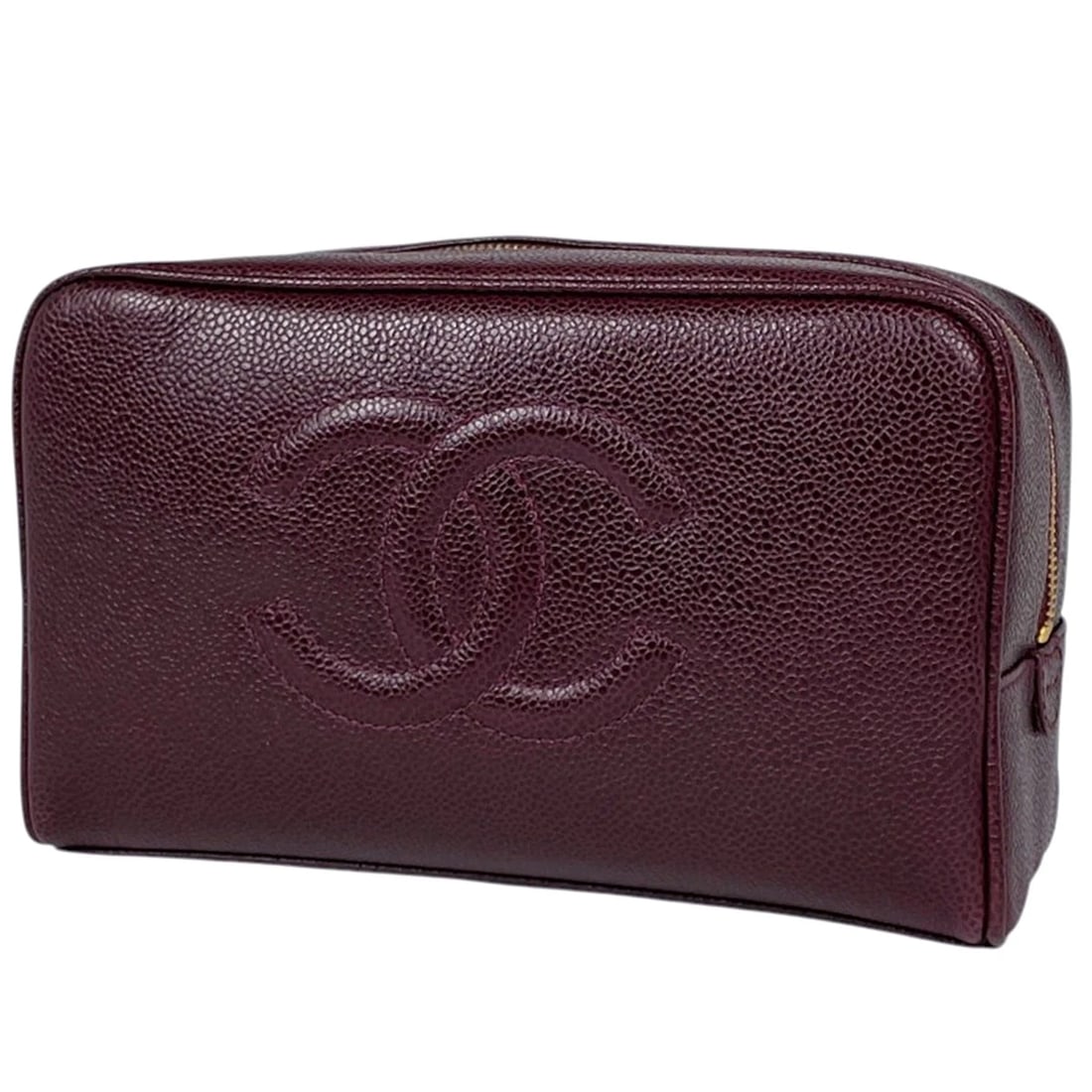 CHANEL COSMETICS POUCH CAVIAR SKIN: Chanel Cosmetics Pouch Caviar skin Brand: CHANEL Type/Style: Cosmetics Pouch Material: Caviar skin Color: Bordeaux Size: Width 23cm(9.1inch) Height 15cm(5.9inch) Depth 10.5cm(4.1inch) Accessories: