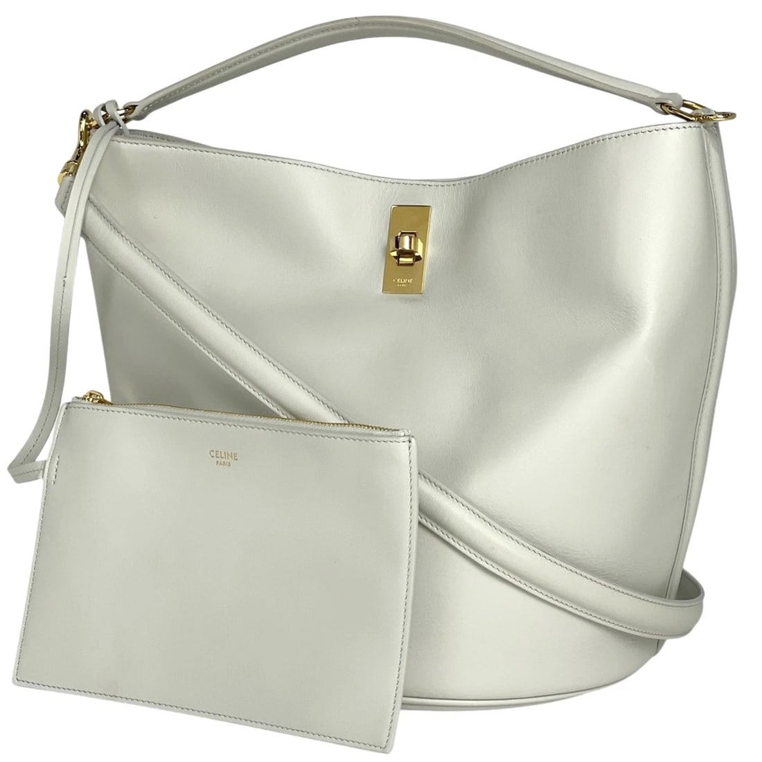 CELINE BUCKET 16 2WAY SHOULDER BAG HAND BAG: CELINE Bucket 16 2WAY Shoulder Bag Hand Bag Brand: CELINE Type/Style: Hand Bag Material: leather Color: White Size: Width 23cm(9.1inch) Height 25cm(9.8inch) Depth 23cm(9.1inch) Accessories: None <