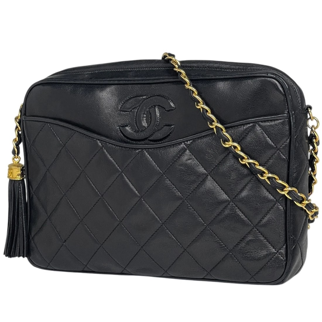 CHANEL SHOULDER BAG MATELASSE FRINGE TASSEL LEATHER BLACK: Chanel Shoulder Bag Matelasse Fringe Tassel leather Black Brand: CHANEL Type/Style: Shoulder Bag Material: leather Color: Black Size: Width 23cm(9.1inch) Height 16cm(6.3inch) Depth 5.5cm(2.2inch)
