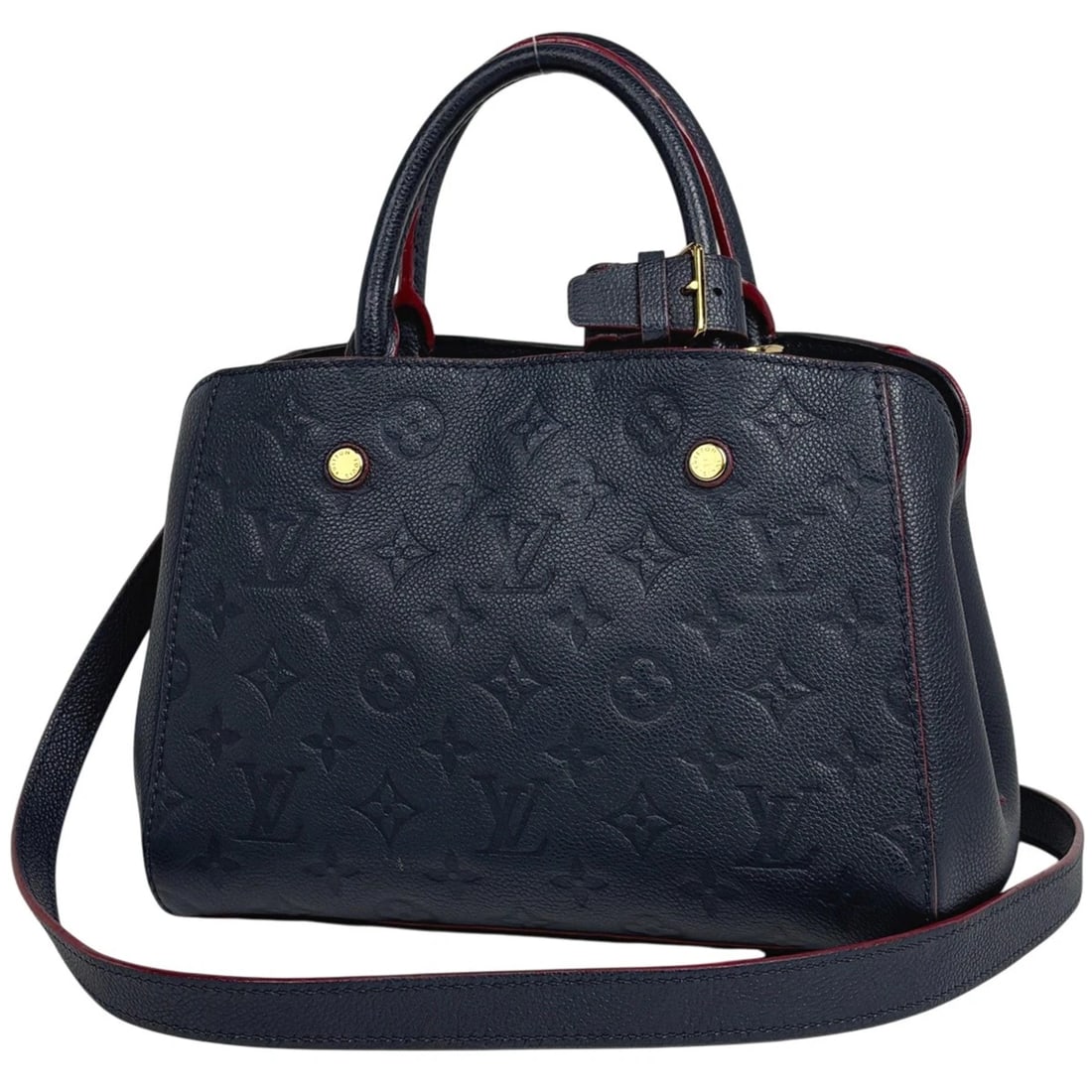LOUIS VUITTON MONTAIGNE BB HAND BAG 2WAY SHOULDER BAG: Louis Vuitton Montaigne BB Hand Bag 2WAY Shoulder Bag Brand: Louis Vuitton Type/Style: Hand Bag Material: Monogram Ann Platt Color: Marine Rouge Size: Width 24cm(9.4inch) Height 19cm(7.5inch) Depth