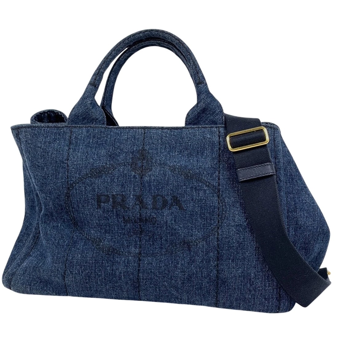 PRADA CANAPA TOTE 2WAY HAND BAG: PRADA Canapa tote 2WAY Hand Bag Brand: PRADA Type/Style: Hand Bag Material: denim Color: Navy blue Size: Width 35cm(13.8inch) Height 23cm(9.1inch) Depth 22cm(8.7inch) Accessories: None Accessories
