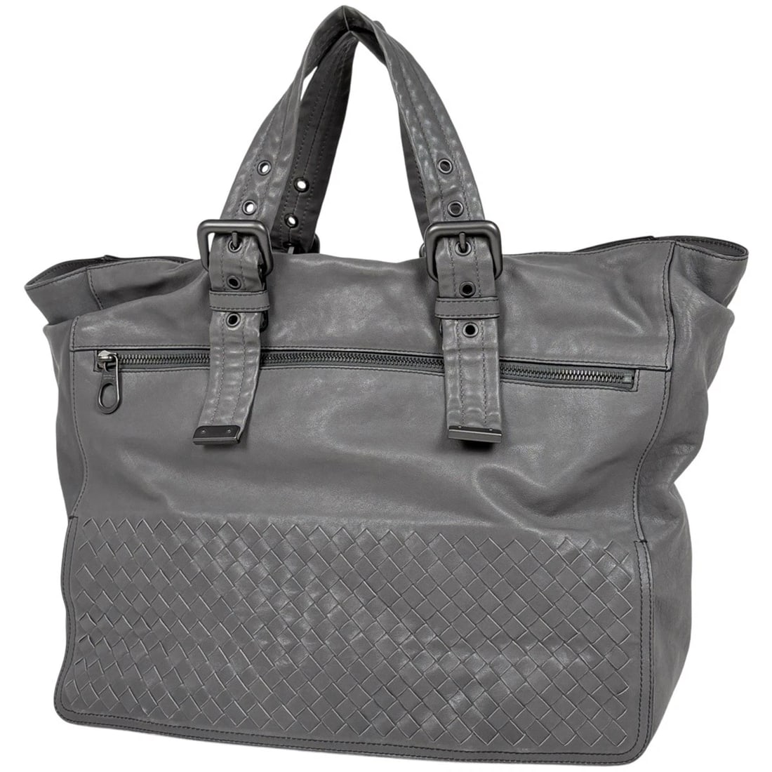 BOTTEGAVENETA INTRECCIATO TOTE BAG: BOTTEGAVENETA Intrecciato Tote Bag Brand: BOTTEGAVENETA Type/Style: Tote Bag Material: leather Color: Gray Size: Width 37cm(14.6inch) Height 30cm(11.8inch) Depth 14cm(5.5inch) Accessories: None