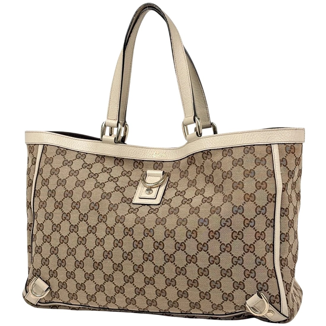 GUCCI GG PATTERN TOTE BAG ABBEY TOTE BAG: GUCCI GG pattern Tote Bag Abbey Tote Bag Brand: GUCCI Type/Style: Tote Bag Material: GG canvas ?leather Color: Beige White Size: Width 38.5cm(15.2inch) Height 26cm(10.2inch) Depth 10cm(3.9inch)