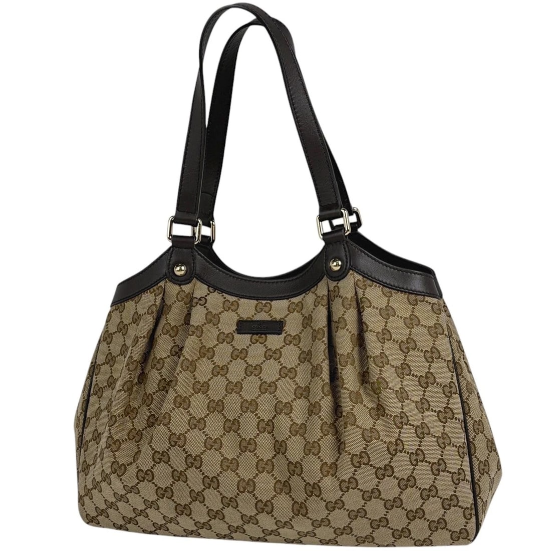 GUCCI TOTE BAG GG PATTERN GG CANVAS BROWN: Gucci Tote Bag GG pattern GG canvas Brown Brand: GUCCI Type/Style: Tote Bag Material: GG canvas ?leather Color: Brown Size: Width 34cm(13.4inch) Height 25cm(Median:9.8inch) Depth 12cm(4.7inch) Acc