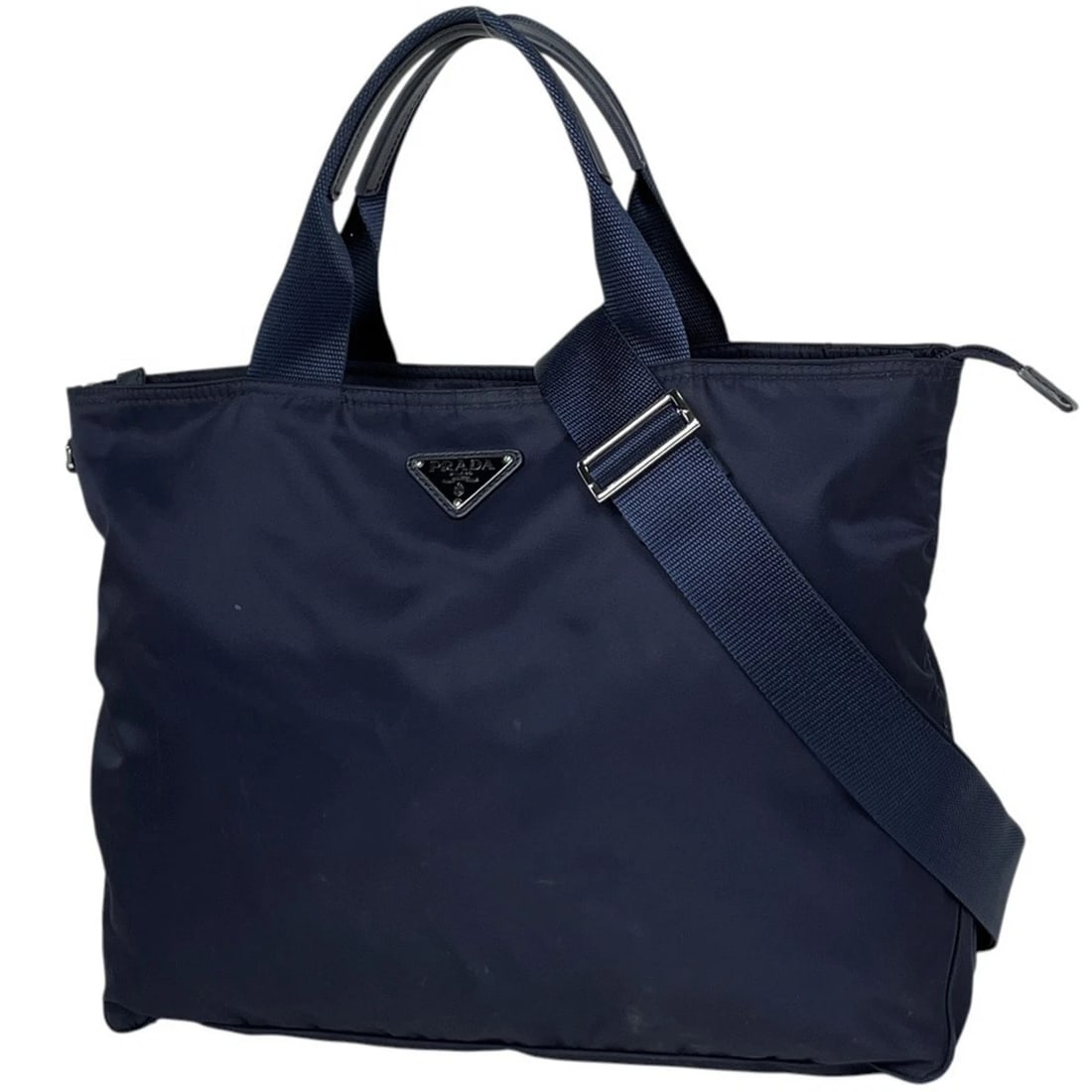 PRADA TOTE BAG WITH LOGO 2WAY NYLON NAVY BLUE: PRADA Tote Bag with logo 2WAY Nylon Navy blue Brand: PRADA Type/Style: Tote Bag Material: Nylon ?leather Color: Navy blue Size: Width 35.5cm(14inch) Height 28cm(11inch) Depth 13cm(5.1inch)