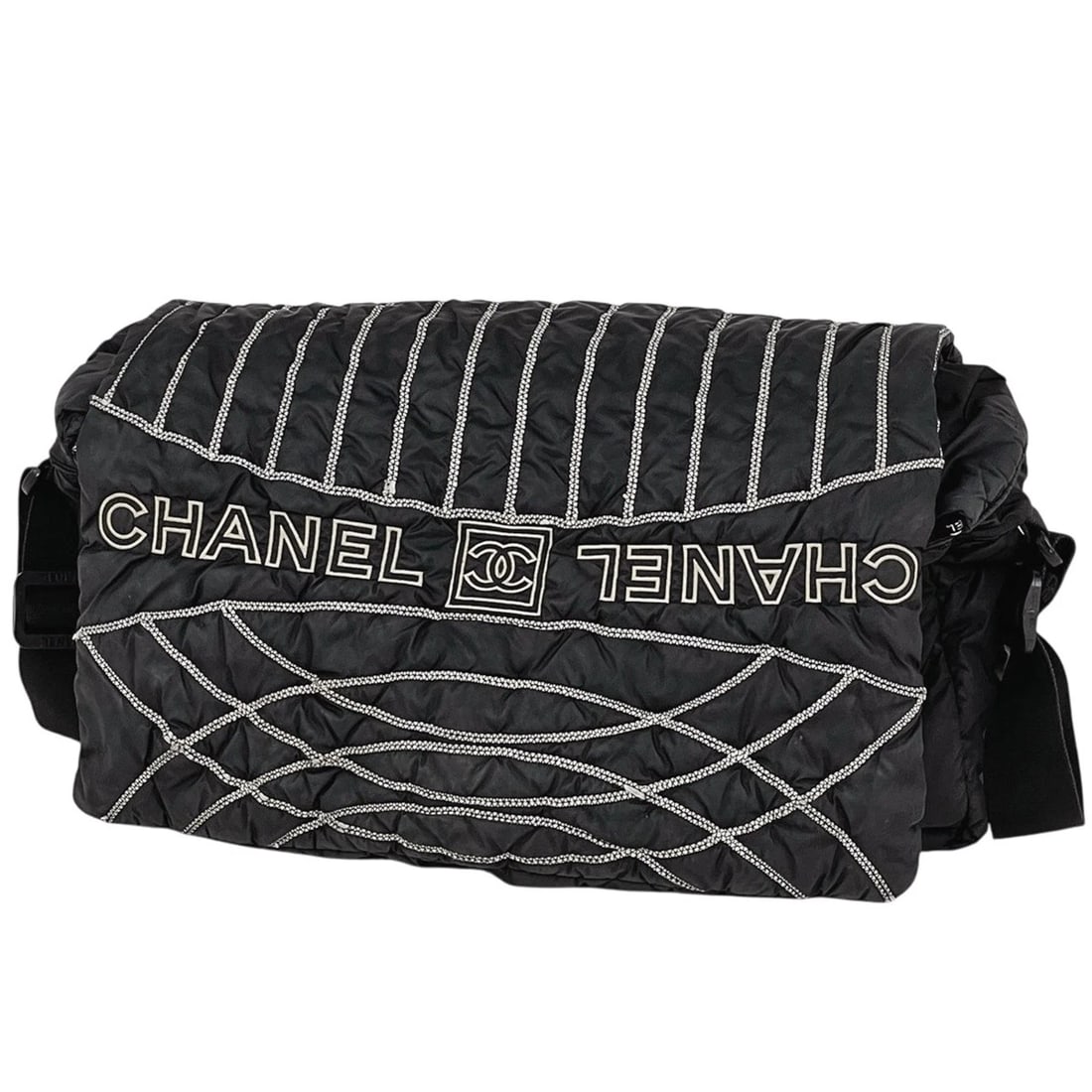 CHANEL SPORTS LINE SHOULDER BAG: CHANEL Sports Line Shoulder Bag Brand: CHANEL Type/Style: Shoulder Bag Material: Nylon Color: Black Size: Width 40cm(15.7inch) Height 22cm(8.7inch) Depth 13cm(5.1inch) Accessories: None Accessories