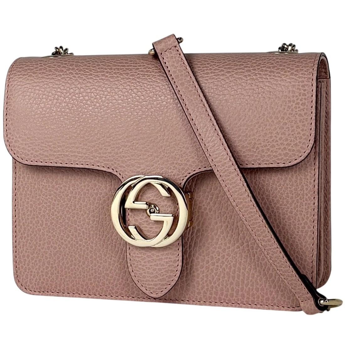GUCCI INTERLOCKING G CHAIN SHOULDER BAG: Gucci Interlocking G Chain Shoulder Bag Brand: GUCCI Type/Style: Shoulder Bag Material: leather Color: Pink Size: Width 20cm(7.9inch) Height 15.5cm(6.1inch) Depth 6cm(2.4inch) Accessories: None