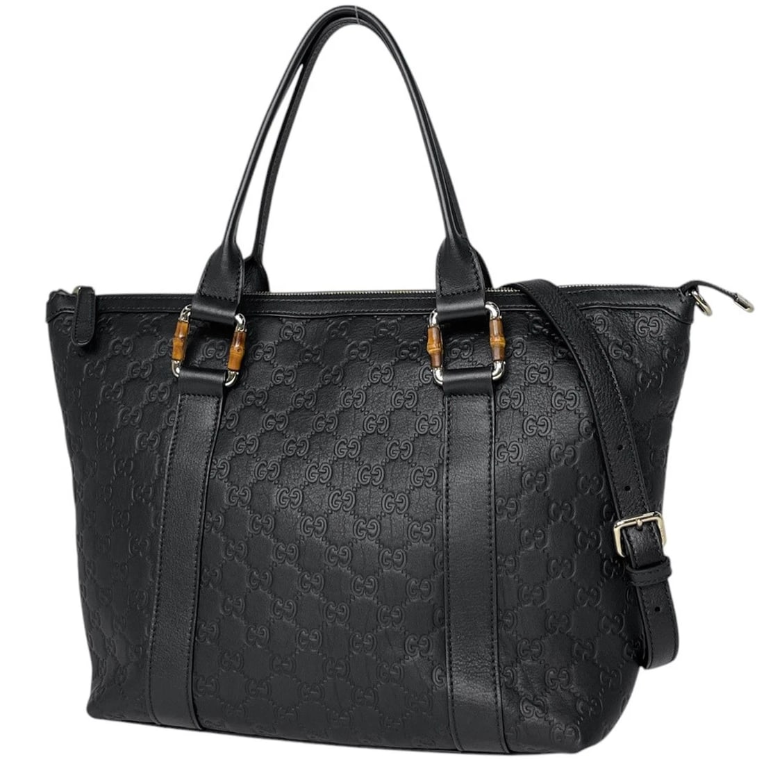 GUCCI GUCCISIMA TOTE BAG: Gucci Guccisima Tote Bag Brand: GUCCI Type/Style: Tote Bag Material: Sima leather Color: black Size: Width 30.5cm(12inch) Height 28cm(11inch) Depth 14.5cm(5.7inch) Accessories: None Access