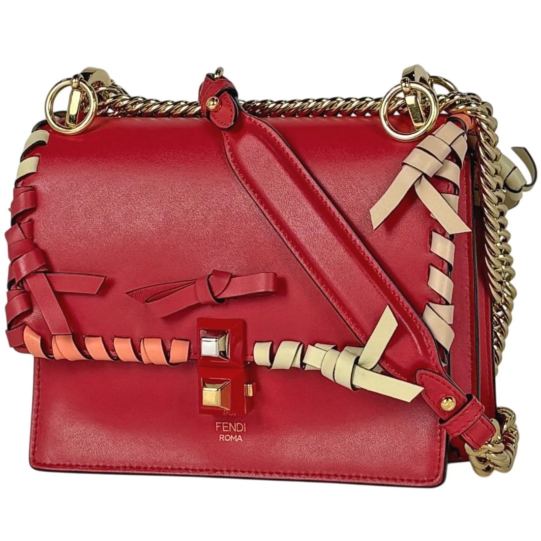 FENDI CANAI SMALL CHAINSHOULDER BAG: Fendi Canai Small Chainshoulder Bag Brand: FENDI Type/Style: Shoulder Bag Material: leather Color: Red Size: Width 18.5cm(7.3inch) Height 16cm(6.3inch) Depth 9cm(3.5inch) Accessories: None