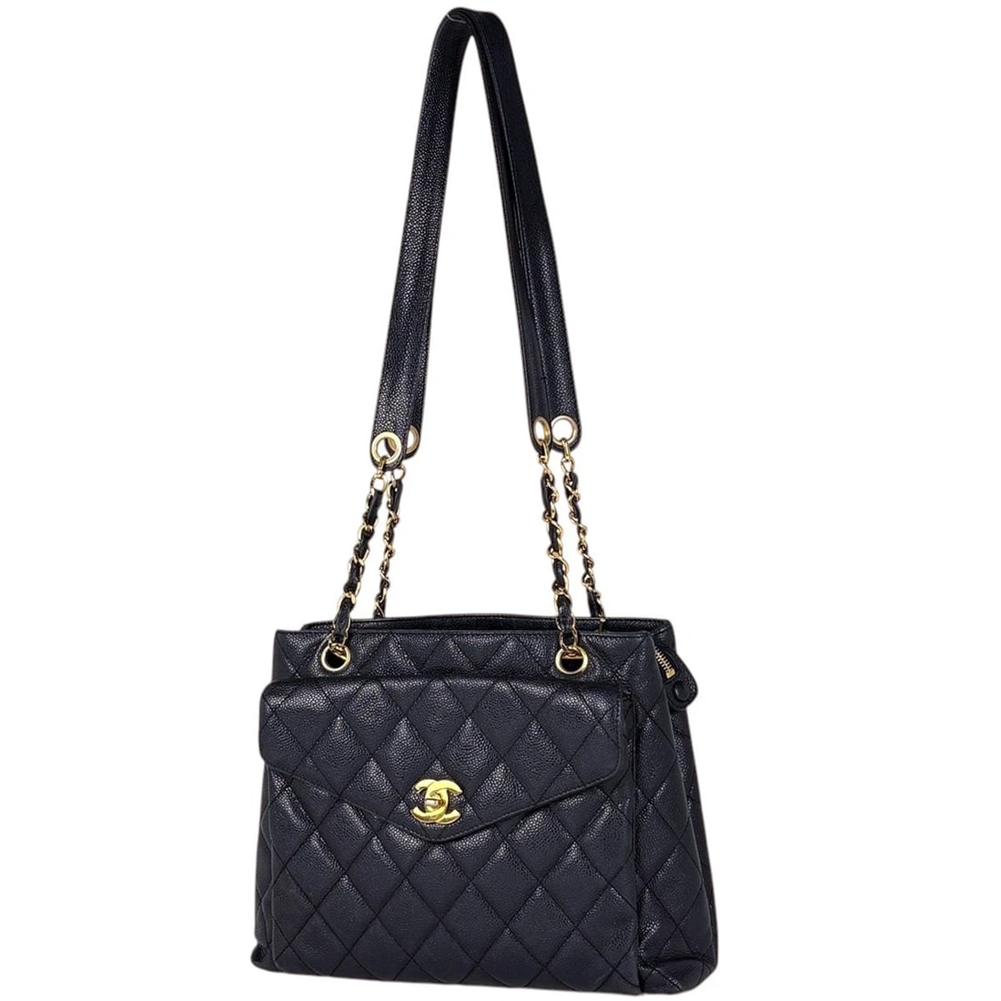 CHANEL TOTE BAG CAVIAR SKIN BLACK: Chanel Tote Bag Caviar skin Black Brand: CHANEL Type/Style: Tote Bag Material: Caviar skin Color: Black Size: Width 30cm(11.8inch) Height 23cm(9.1inch) Depth 10cm(3.9inch) Accessories: None