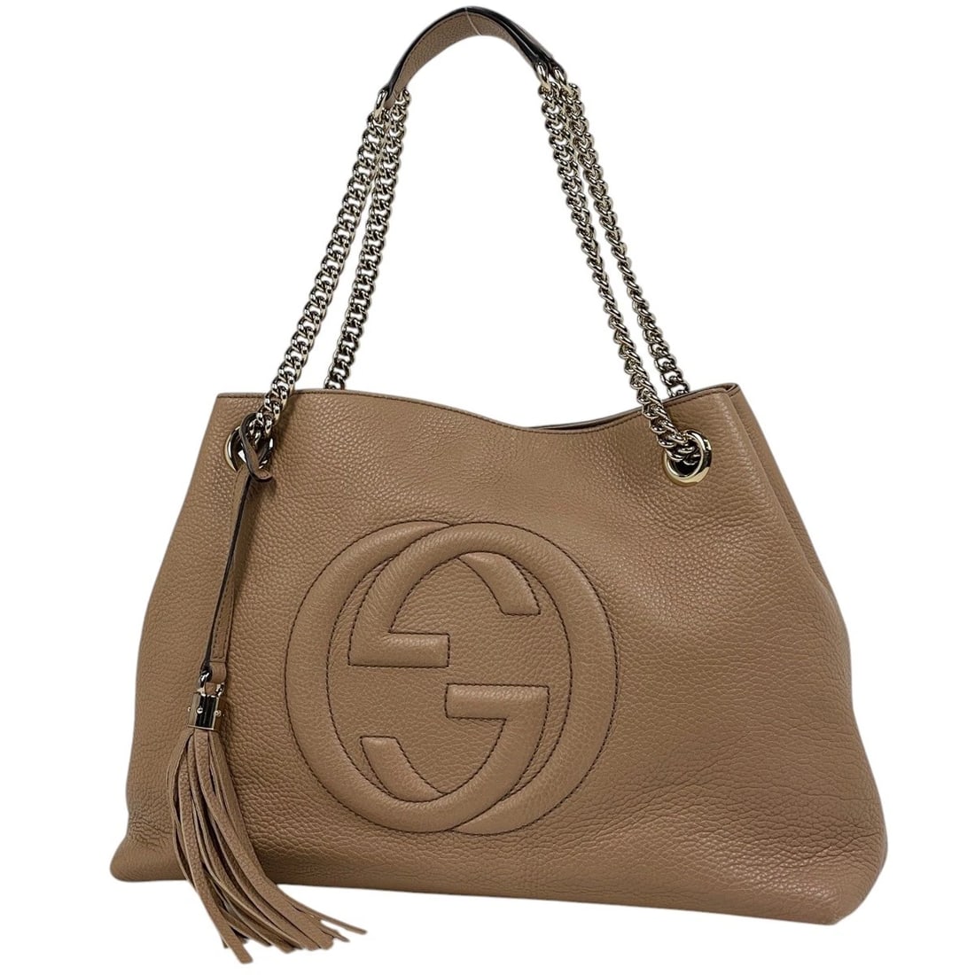 GUCCI SOHO CHAIN SHOULDER BAG TOTE BAG: GUCCI Soho Chain Shoulder Bag Tote Bag Brand: GUCCI Type/Style: Shoulder Bag Material: leather Color: Beige Size: Width 37cm(14.6inch) Height 26cm(10.2inch) Depth 14cm(5.5inch) Accessories: None <
