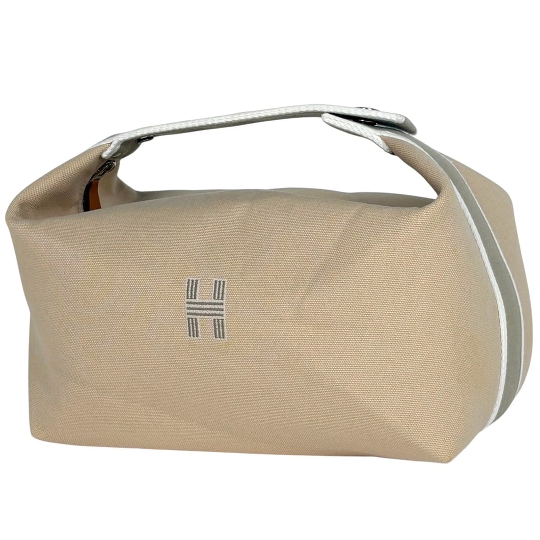 HERMES BRID A BLACK GM POUCH H LOGO HAND BAG: HERMES Brid A Black GM Pouch H logo Hand Bag Brand: HERMES Type/Style: Hand Bag Material: cotton Color: Beige Size: Width 24cm(9.4inch) Height 14cm(Median:5.5inch) Depth 14.5cm(5.7inch) Accessorie