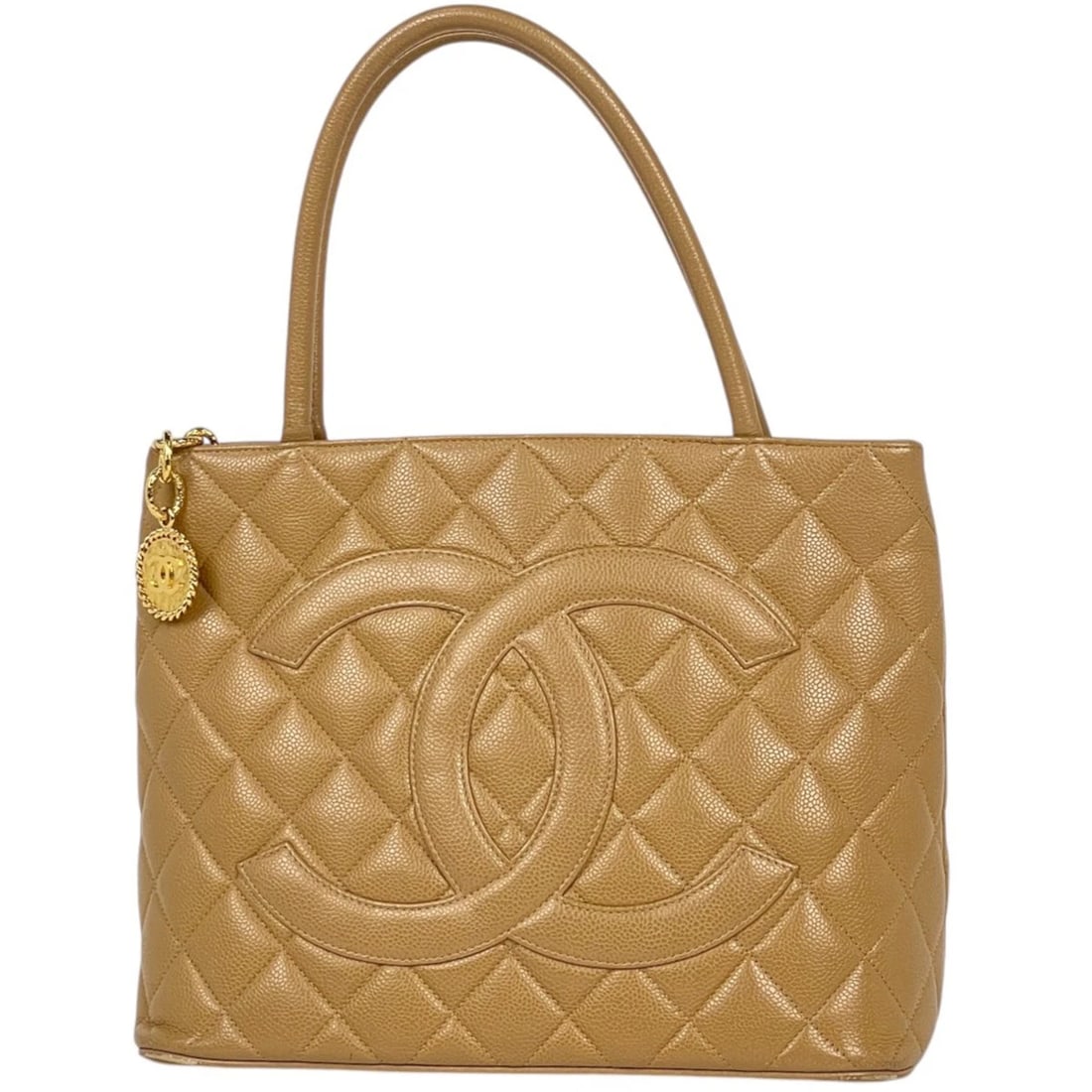 CHANEL CLASSIC STYLE RE-RELEASE TOTE BAG HAND BAG: Chanel Classic Style Re-Release Tote Bag Hand Bag Brand: CHANEL Type/Style: Tote Bag Material: Caviar skin Color: Beige Size: Width 30cm(11.8inch) Height 24cm(9.4inch) Depth 15cm(5.9inch) Accessor