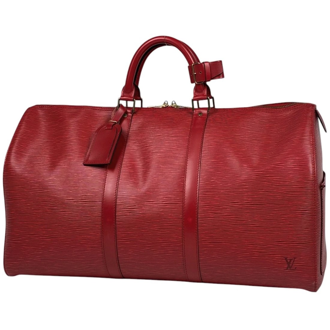 LOUIS VUITTON KEEPALL50 HAND BAG: Louis Vuitton keepall50 Hand Bag Brand: Louis Vuitton Type/Style: Hand Bag Material: Epi Color: Castilian red Size: Width 52cm(20.5inch) Height 29cm(11.4inch) Depth 22cm(8.7inch) Accessories: None