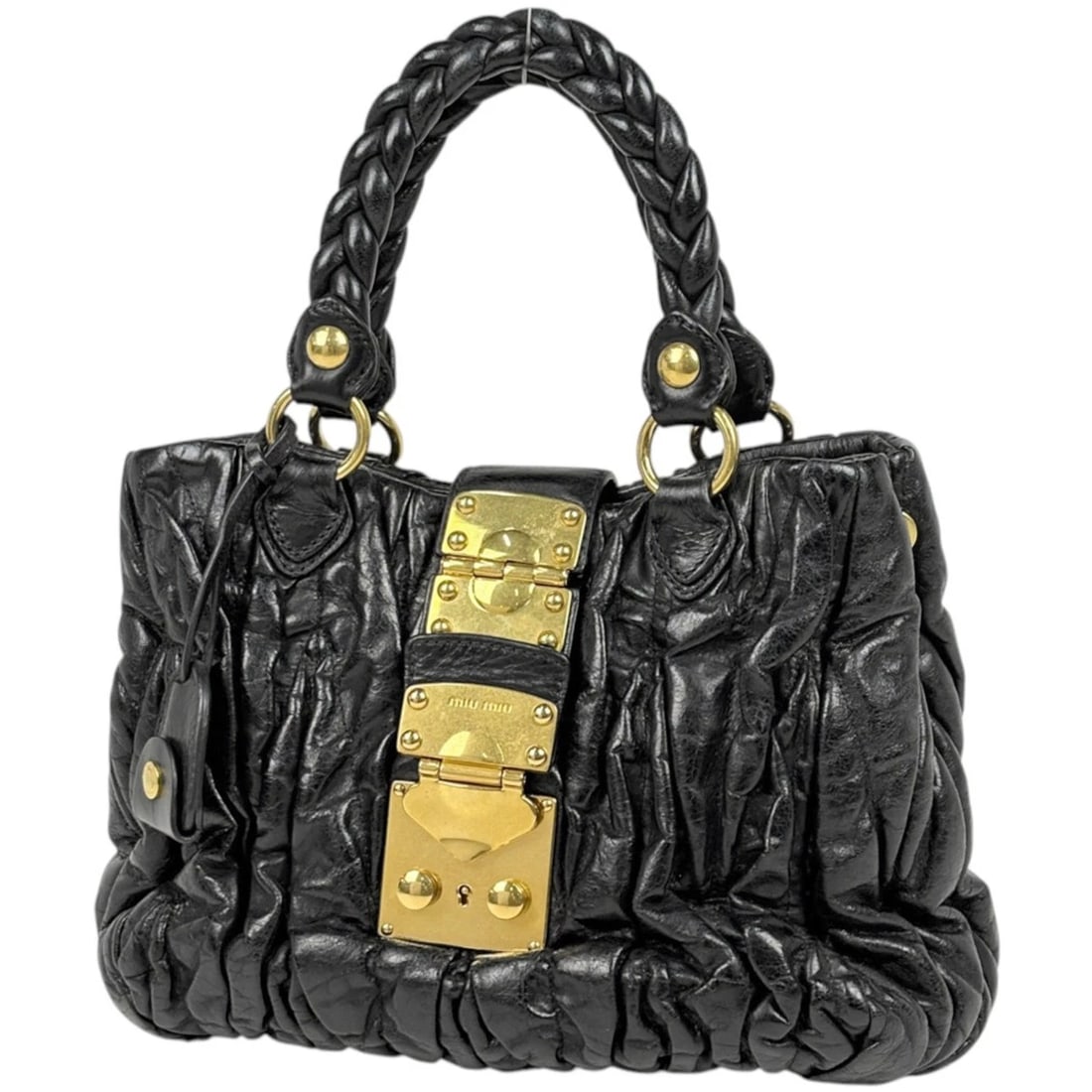 MEW MEW HAND BAG: Mew Mew Hand Bag Brand: Miu Miu Type/Style: Hand Bag Material: leather Color: Black Size: Width 30cm(11.8inch) Height 20cm(7.9inch) Depth 13cm(5.1inch) Accessories: None Accessories Notice: When