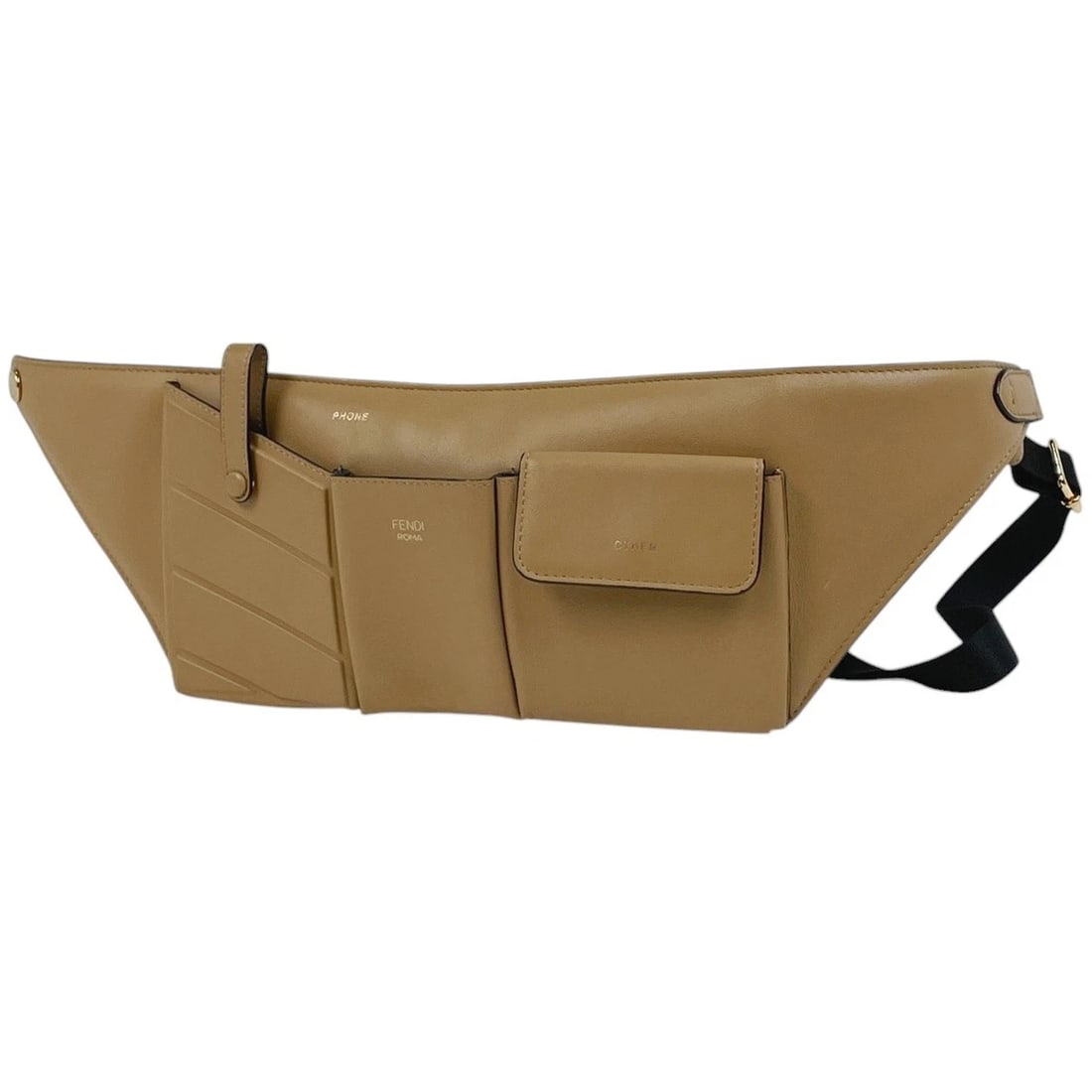 FENDI LOGO WAIST BAG BODY BAG: FENDI Logo waist bag Body Bag Brand: FENDI Type/Style: Body Bag Material: leather Color: Beige Black Size: Width 26cm(10.2inch) Height 13.5cm(5.3inch) Depth 1.5cm(0.6inch) Accessories: None