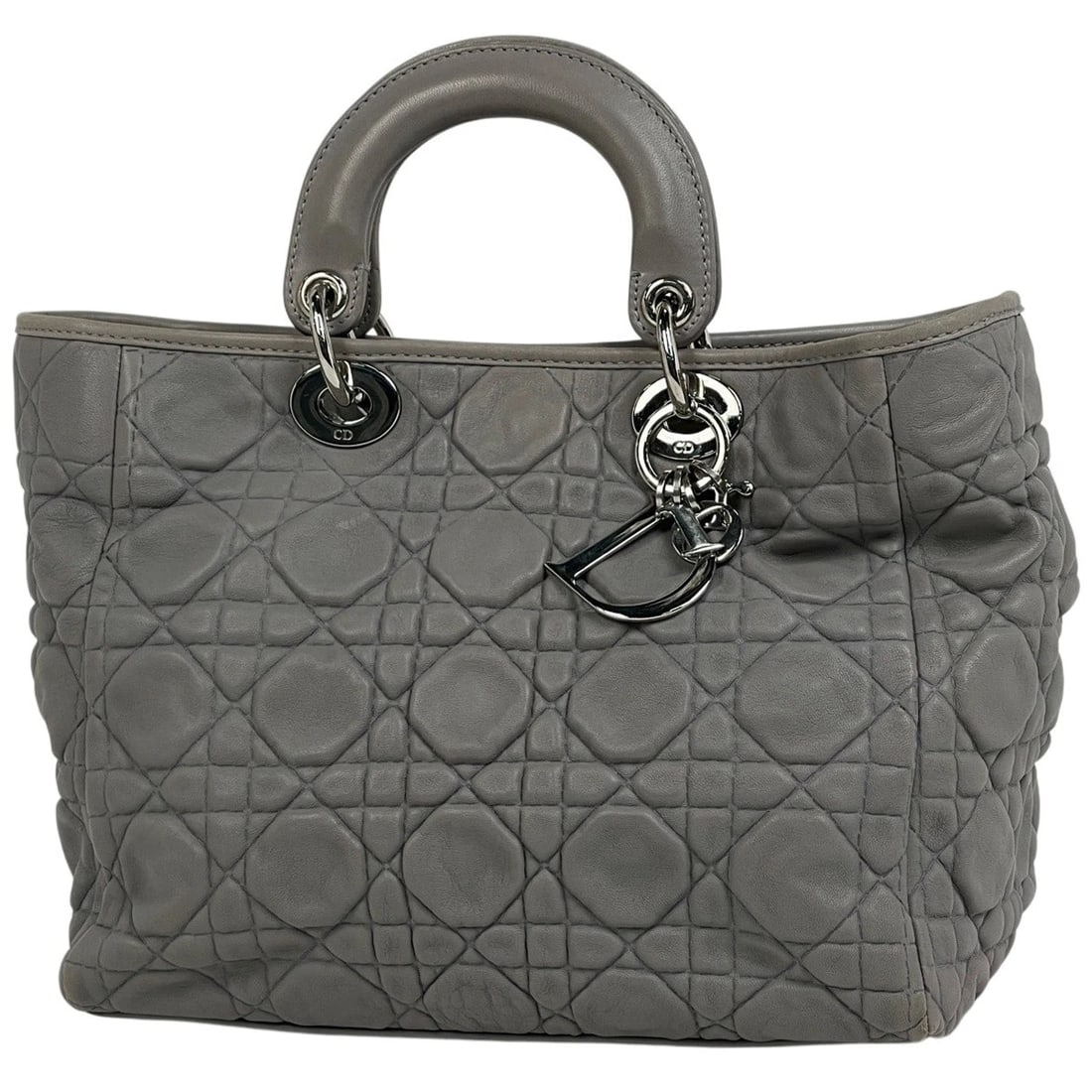 CHRISTIAN DIOR LADY DIOR HAND BAG: Christian Dior Lady Dior Hand Bag Brand: Christian Dior Type/Style: Hand Bag Material: leather Color: Gurege Size: Width 25cm(9.8inch) Height 22cm(8.7inch) Depth 15cm(5.9inch) Accessories: None