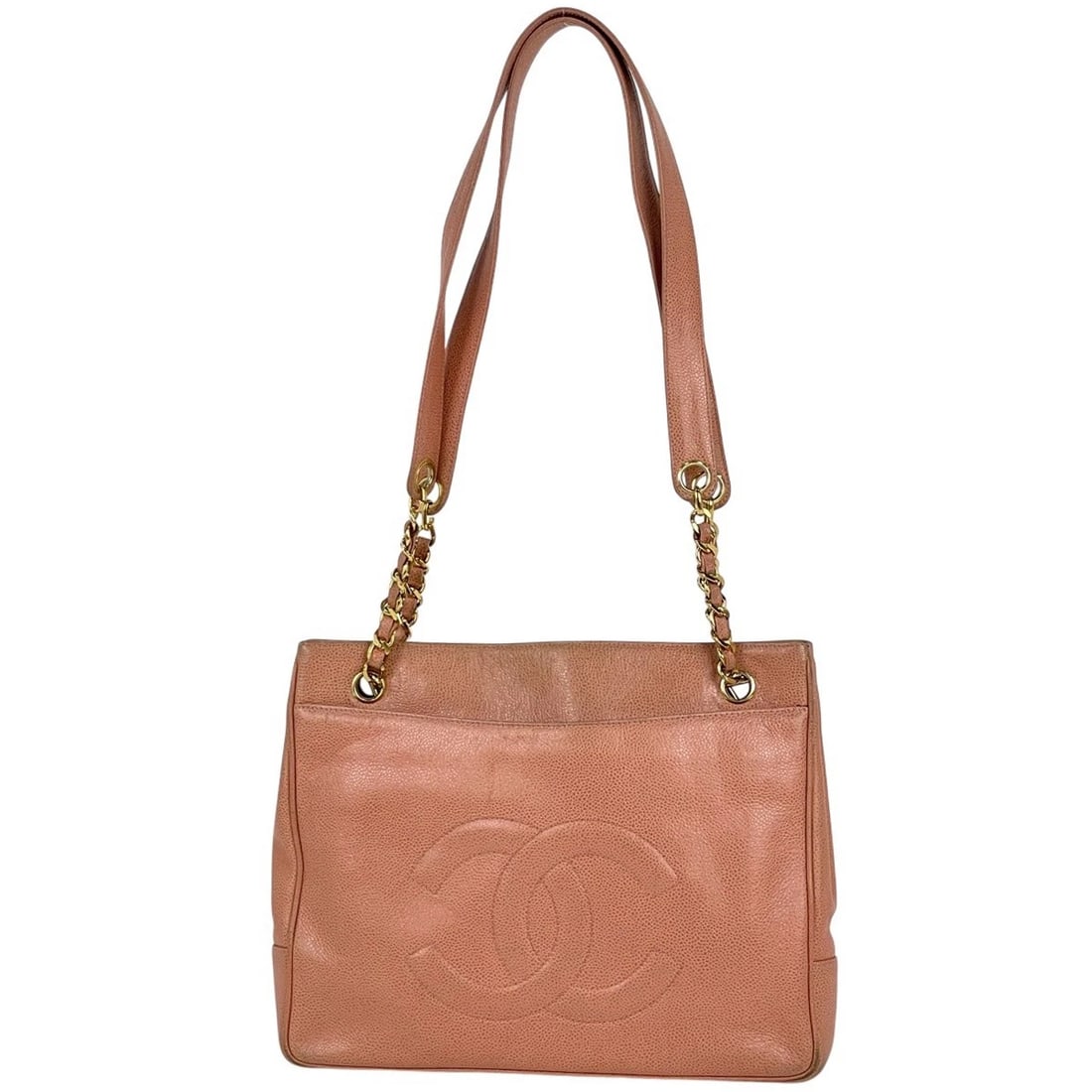 CHANEL CHAIN TOTE BAG SHOULDER BAG TOTE BAG: CHANEL Chain Tote Bag Shoulder Bag Tote Bag Brand: CHANEL Type/Style: Tote Bag Material: Caviar skin Color: salmon pink Size: Width 31cm(12.2inch) Height 24cm(9.4inch) Depth 6cm(2.4inch) Accessori