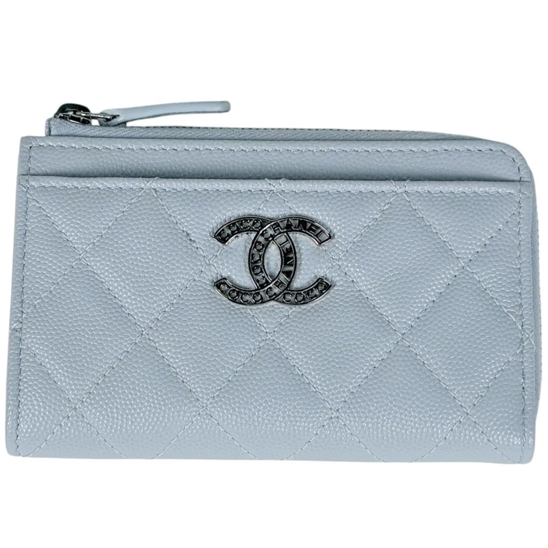 CHANEL CARD CASE MATRASSE COIN PURSE: Chanel Card Case Matrasse Coin Purse Brand: CHANEL Type/Style: Card Case Material: Caviar skin Color: Light blue Size: Width 13cm(5.1inch) Height 8.5cm(3.3inch) Depth 2cm(0.8inch)) Accessories: None