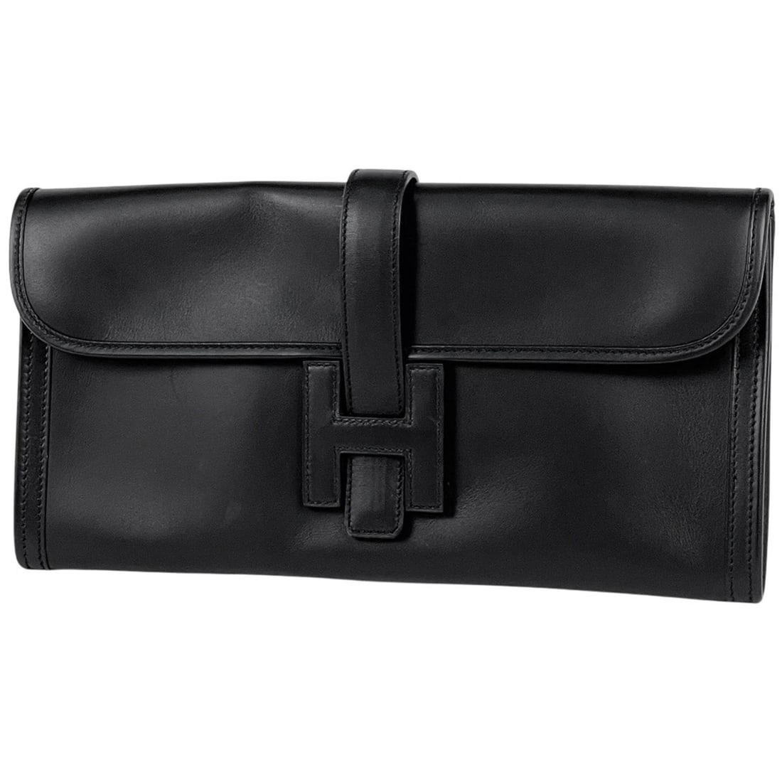 HERMES JIGE ELAN CLUTCH BAG: Hermes Jige Elan Clutch Bag Brand: HERMES Type/Style: Clutch Bag Material: Swift Color: Black Size: Width 29cm(11.4inch) Height 15cm(5.9inch) Depth 2.5cm(1inch) Accessories: None Accessories Notice: