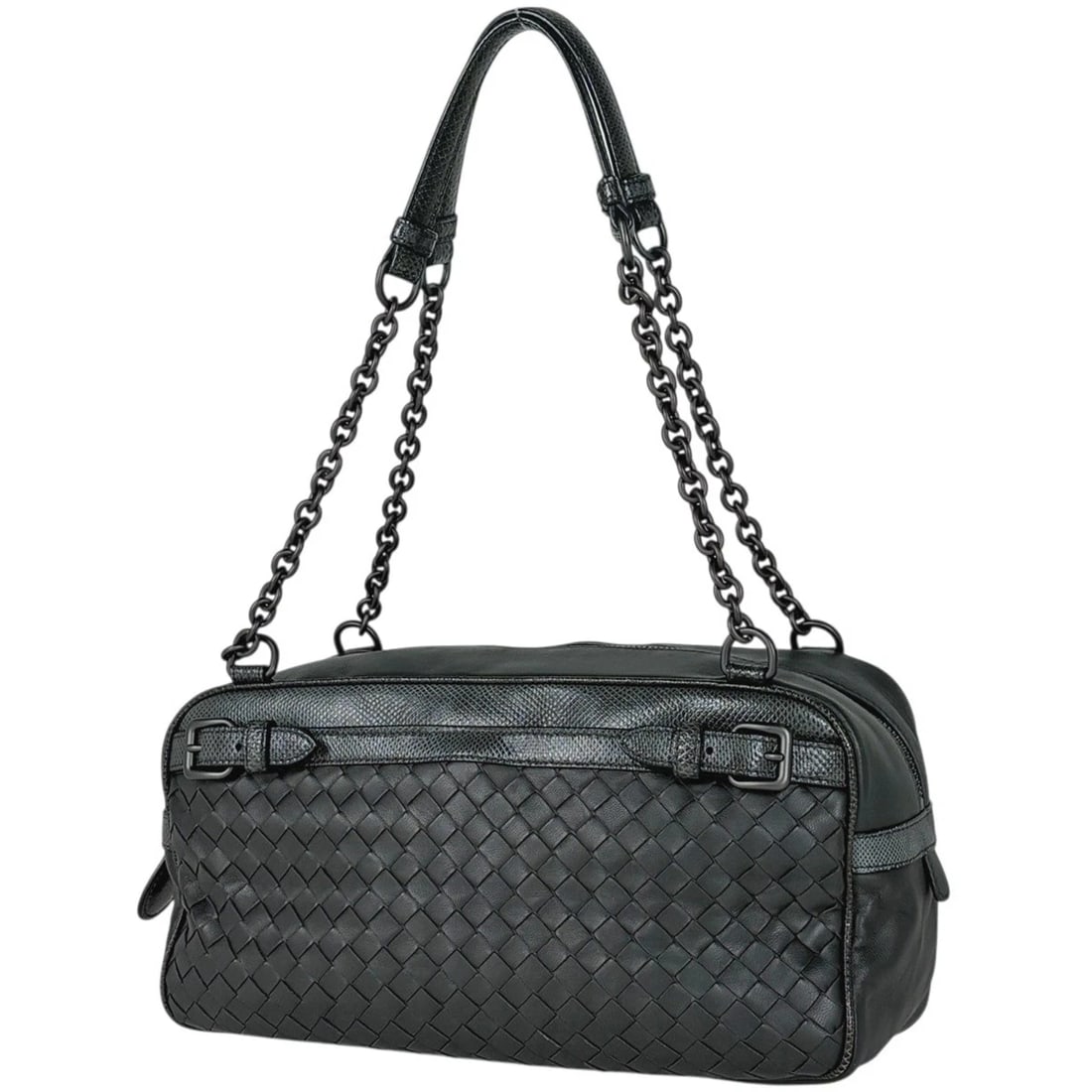 BOTTEGAVENETA INTRECCIATO CHAIN TOTE BAG: BOTTEGAVENETA Intrecciato Chain Tote Bag Brand: BOTTEGAVENETA Type/Style: Tote Bag Material: leather Color: Dark green Size: Width 28cm(11inch) Height 16.5cm(6.5inch) Depth 12cm(4.7inch) Accessori