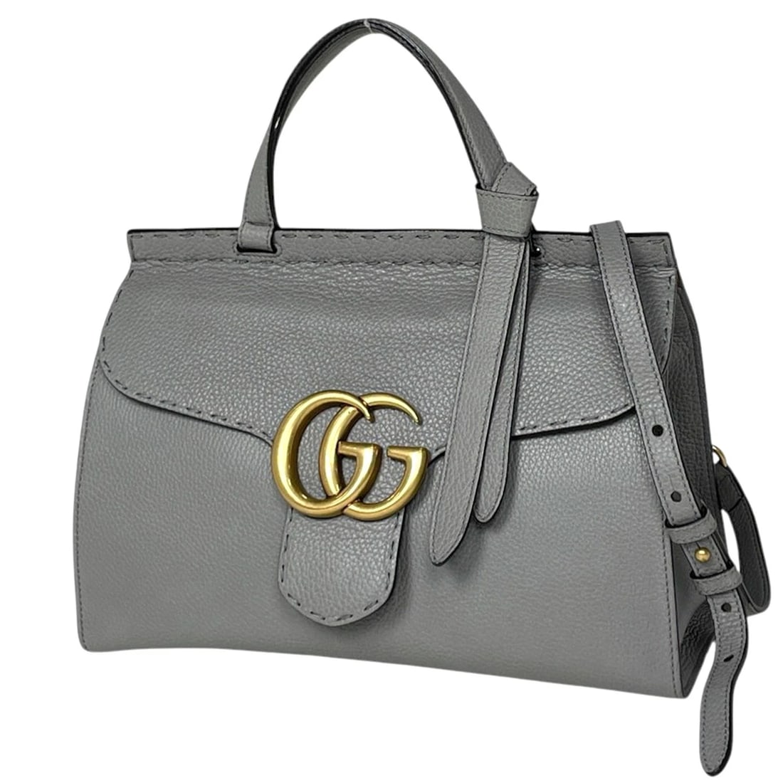 GUCCI HAND BAG GG MARMONT 2WAY LEATHER: Gucci Hand Bag GG Marmont 2WAY leather Brand: GUCCI Type/Style: Hand Bag Material: leather Color: Light gray Size: Width 31.5cm(12.4inch) Height 19cm(7.5inch) Depth 12cm(4.7inch) Accessories: None