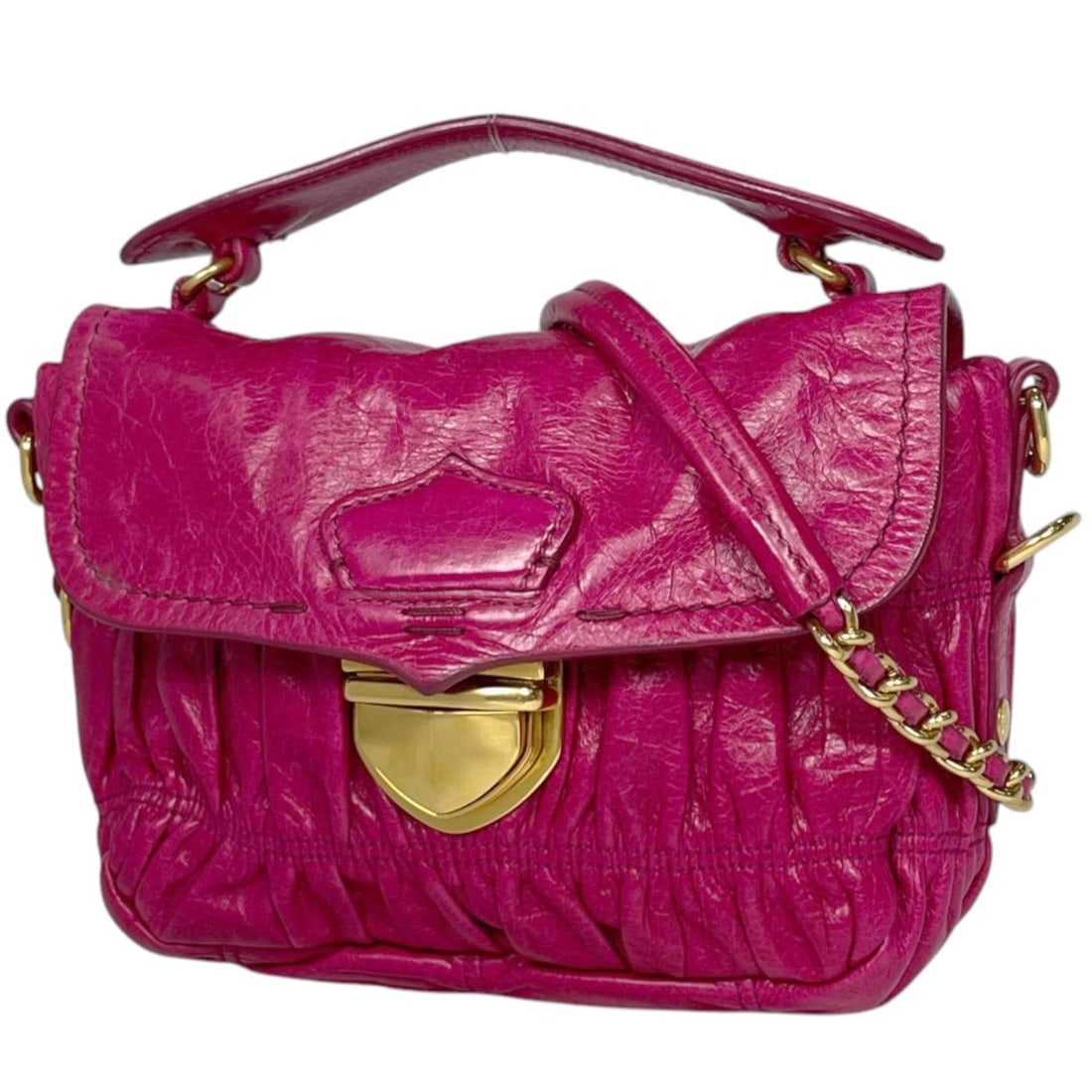 PRADA HAND BAG 2WAY GATHERED LEATHER: PRADA Hand Bag 2WAY Gathered leather Brand: PRADA Type/Style: Hand Bag Material: leather Color: Pink Size: Width 16cm(6.3inch) Height 13cm(5.1inch) Depth 5cm(2inch) Accessories: None Accessories