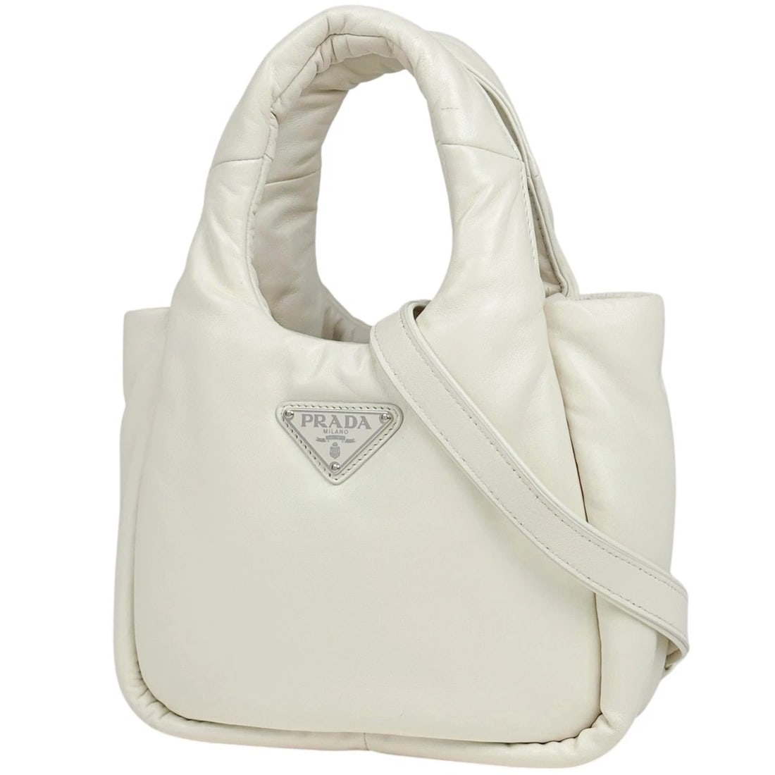 PRADA WITH LOGO HAND BAG: PRADA with logo Hand Bag Brand: PRADA Type/Style: Hand Bag Material: leather Color: White Size: Width 19cm(7.5inch) Height 14cm(5.5inch) Depth 9cm(3.5inch) Accessories: None Accessories Notice: When