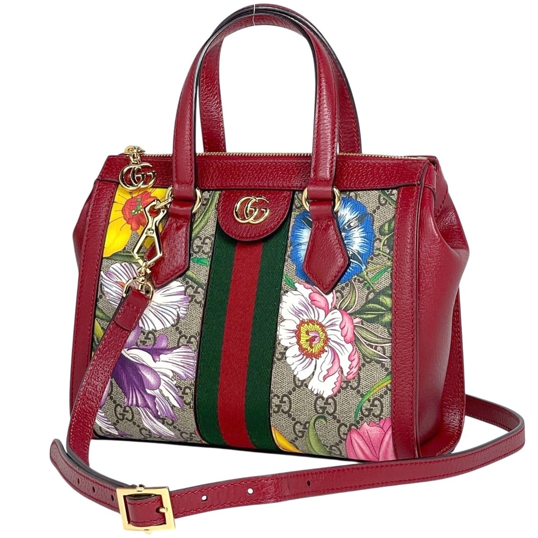GUCCI OPHIDIA GG FLORA SMALL TOTE BAG: GUCCI Ophidia GG Flora Small Tote Bag Brand: GUCCI Type/Style: Tote Bag Material: Coated canvas ?leather Color: Red Beige Size: Width 24cm(9.4inch) Height 20cm(7.9inch) Depth 10cm(3.9inch)
