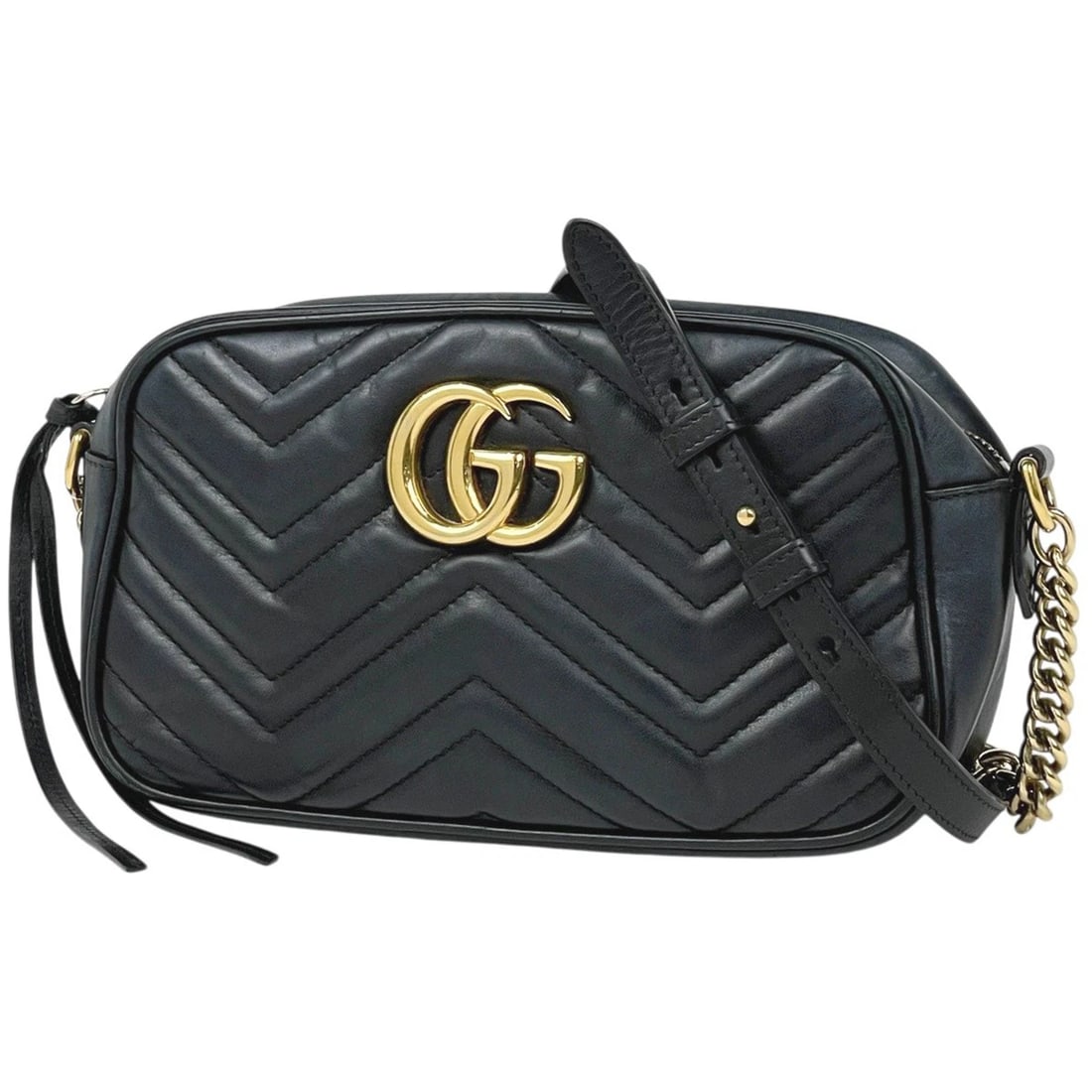 GUCCI GG MARMONT CHAIN SHOULDER BAG: Gucci GG Marmont Chain Shoulder Bag Brand: GUCCI Type/Style: Shoulder Bag Material: leather Color: Black Size: Width 23cm(9.1inch) Height 14cm(5.5inch) Depth 6.5cm(2.6inch) Accessories: None <