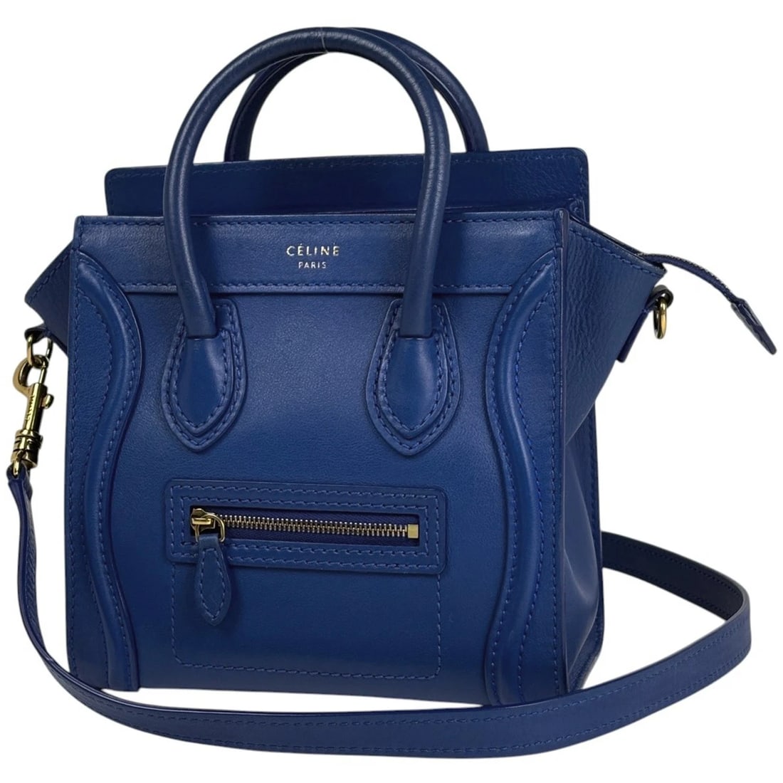 CELINE LUGGAGE NANO SHOPPER 2WAY HAND BAG: CELINE Luggage Nano Shopper 2WAY Hand Bag Brand: CELINE Type/Style: Hand Bag Material: leather Color: Blue Size: Width 20cm(7.9inch) Height 19cm(7.5inch) Depth 10cm(3.9inch) Accessories: None