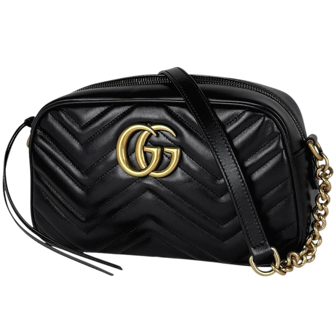 GUCCI GG MARMONT CHAIN SHOULDER BAG: Gucci GG Marmont Chain Shoulder Bag Brand: GUCCI Type/Style: Shoulder Bag Material: leather Color: Black Size: Width 23cm(9.1inch) Height 14cm(5.5inch) Depth 7cm(2.8inch) Accessories: None
