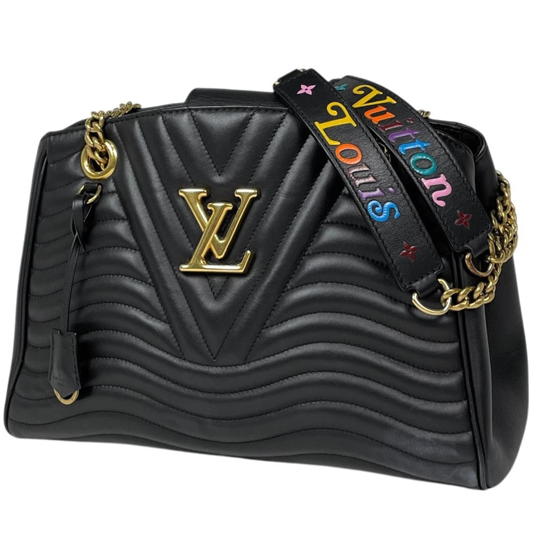 LOUIS VUITTON WAVE CHAIN TOTE SHOULDER BAG TOTE BAG: Louis Vuitton Wave Chain Tote Shoulder Bag Tote Bag Brand: Louis Vuitton Type/Style: Tote Bag Material: leather Color: Noir (Black) Size: Width 31.5cm(12.4inch) Height 21cm(8.3inch) Depth 14cm(5.5inch