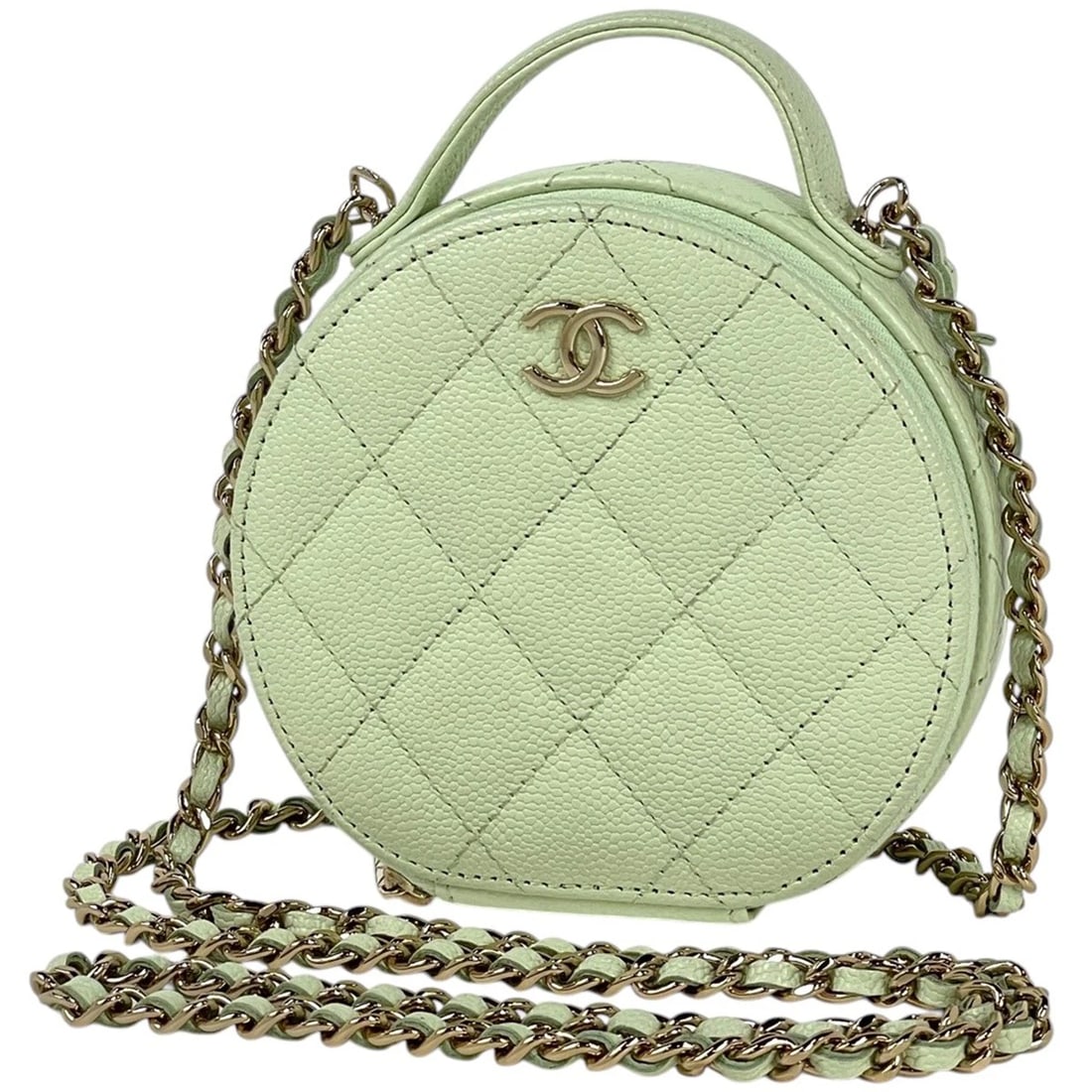 CHANEL CHAIN SHOULDER BAG: Chanel Chain Shoulder Bag Brand: CHANEL Type/Style: Shoulder Bag Material: Caviar skin Color: Light green Size: Width 12cm(Maximum value:4.7inch) Height 11cm(Maximum value:4.3inch) Depth 5cm(2inch)