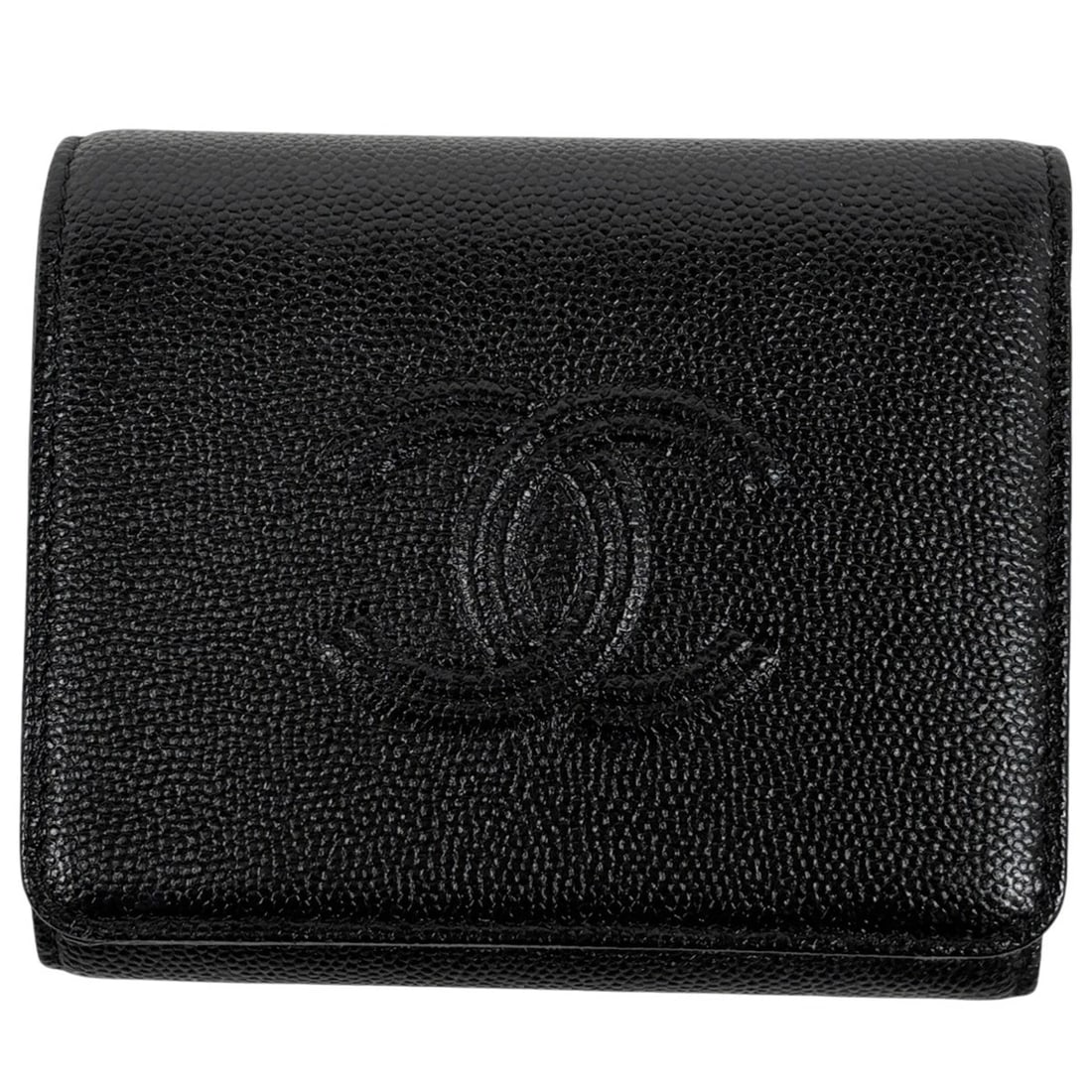 CHANEL TRI-FOLD WALLET TRI-FOLD WALLET CAVIAR SKIN: Chanel Tri-Fold Wallet Tri-Fold Wallet Caviar skin Brand: CHANEL Type/Style: Tri-Fold Wallet Material: Caviar skin Color: Black Size: Width 10.5cm(4.1inch) Height 9cm(3.5inch) Depth 2.5cm(1inch) A