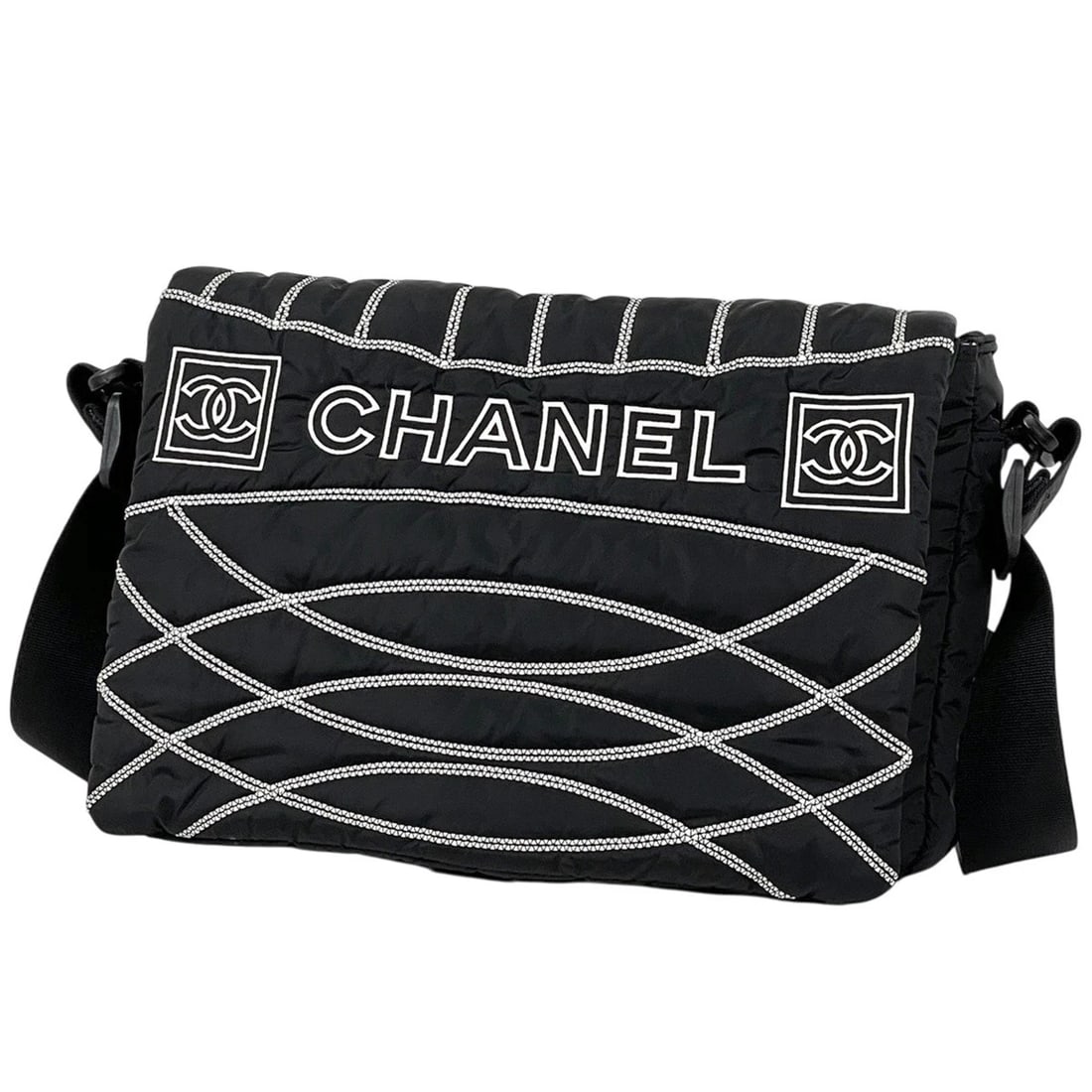 CHANEL SPORTS LINE SHOULDER BAG MESSENGER SHOULDER BAG: CHANEL Sports Line Shoulder Bag Messenger Shoulder Bag Brand: CHANEL Type/Style: Shoulder Bag Material: Nylon Color: Black Size: Width 30cm(11.8inch) Height 20cm(7.9inch) Depth 6cm(2.4inch) Access