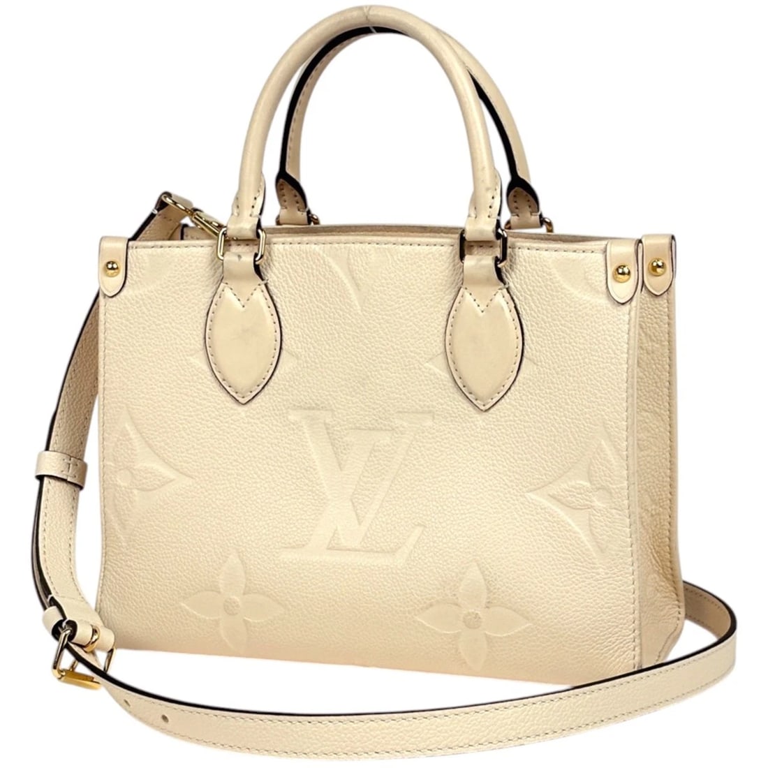 LOUIS VUITTON ON THE GO PM HAND BAG: Louis Vuitton On the Go PM Hand Bag Brand: Louis Vuitton Type/Style: Hand Bag Material: Monogram Ann Platt Color: claim Size: Width 25cm(9.8inch) Height 19cm(7.5inch) Depth 10cm(3.9inch) Accessories: