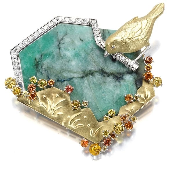 ISHIKAWA NOBUKO EMERALD SAPPHIRE DIAMOND 3WAY PENDANT BROOCH: ISHIKAWA NOBUKO Emerald Sapphire Diamond 3WAY Pendant Brooch Brand: ISHIKAWA NOBUKO Type/Style: Pendant Material: Silver, Main Stone Natural Color: Silver Size: Design size: 66.3 x 61.6mmBail inner di
