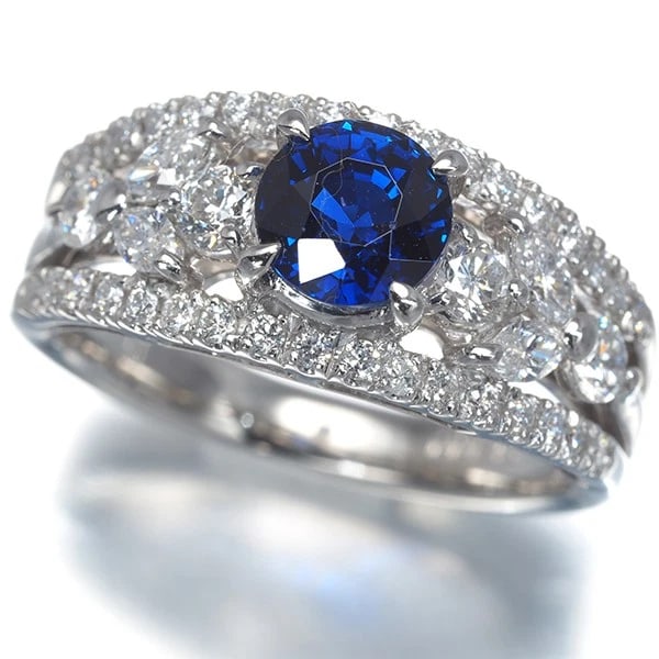 SAPPHIRE DIAMOND OPENWORK RING 900 PLATINUM: Sapphire Diamond Openwork Ring 900 Platinum Brand: Unbranded Type/Style: Ring Material: 900 Platinum, Main Stone Natural Color: Platinum Size: US 6 Accessories: None Accessories Notice: Wh