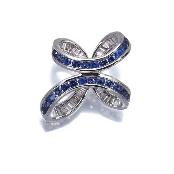 SAPPHIRE DIAMOND CROSS TAPERED-CUT PENDANT 18K WG: Sapphire Diamond Cross Tapered-cut Pendant 18K WG Brand: None Type/Style: Pendant Material: 18K WG, Main Stone Natural Color: White Gold Size: Design size: 13.1 x 14.5mmBail inner diameter: 5.4 x