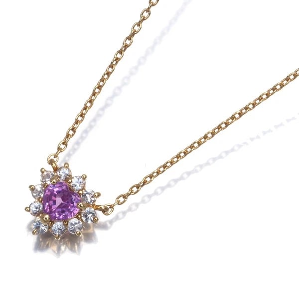 VENDOME PINK &WHITE SAPPHIRE HEART-SHAPED NECKLACE 18K 750 YELLOW GOLD: VENDOME Pink &White Sapphire Heart-shaped Necklace 18K 750 Yellow Gold Brand: VENDOME Type/Style: Necklace Material: 18K 750 Yellow Gold, Main Stone Natural Color: Yellow Gold Size: Necklace length: 3