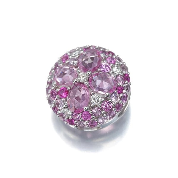 PINK SAPPHIRE DIAMOND PAVED FLOWER PENDANT 18K 750 WHITE GOLD: Pink Sapphire Diamond Paved Flower Pendant 18K 750 White Gold Brand: Unbranded Type/Style: Pendant Material: 18K 750 White Gold, Main Stone Natural Color: White Gold Size: Design Size: Diameter Approx