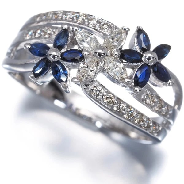 SAPPHIRE DIAMOND FLOWER RING 18K 750 WHITE GOLD: Sapphire Diamond Flower Ring 18K 750 White Gold Brand: Unbranded Type/Style: Ring Material: 18K 750 White Gold, Main Stone Natural Color: White Gold Size: US 7.25-7.5 Accessories: None Accessories