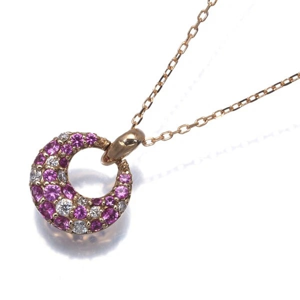 PINK SAPPHIRE DIAMOND CIRCLE PAVED NECKLACE 18K 750 ROSE GOLD: Pink Sapphire Diamond Circle Paved Necklace 18K 750 Rose Gold Brand: Unbranded Type/Style: Necklace Material: 18K 750 Rose Gold, Main Stone Natural Color: Rose Gold Size: US 6-6.25 Accessories: None