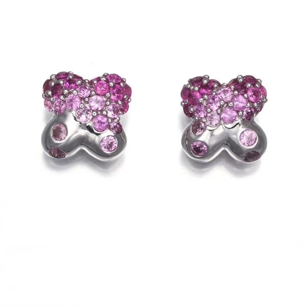 PINK SAPPHIRE PAVED EARRINGS 18K 750 WHITE GOLD: Pink Sapphire Paved Earrings 18K 750 White Gold Brand: Unbranded Type/Style: Earring Material: 18K 750 White Gold, Main Stone Natural Color: White Gold Size: Design size: 7.7 x 7.7mm Accessories: