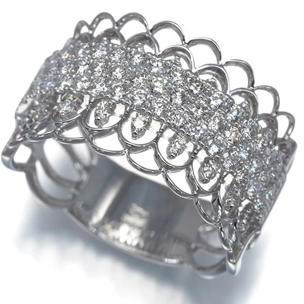 DIAMOND PAVED OPENWORK RING 18K 750 WHITE GOLD: Diamond Paved Openwork Ring 18K 750 White Gold Brand: Unbranded Type/Style: Ring Material: 18K 750 White Gold, Main Stone Natural Color: White Gold Size: US 8-8.25 Accessories: None Accessories