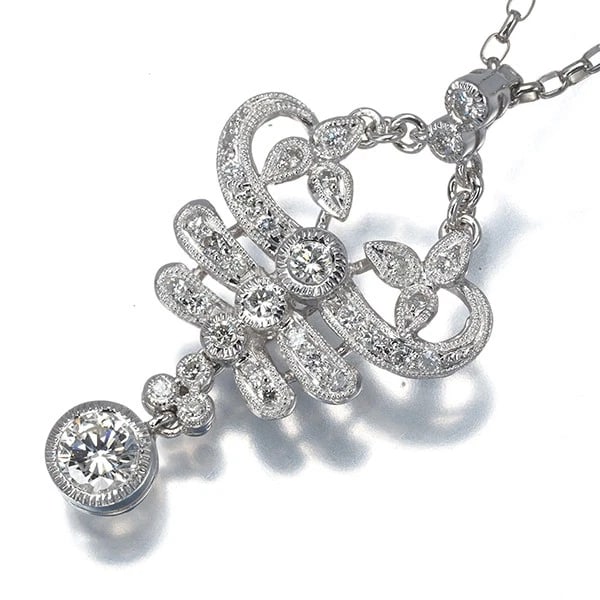 DIAMOND MILGRAIN NECKLACE 900 850 PLATINUM: Diamond Milgrain Necklace 900 850 Platinum Brand: Unbranded Type/Style: Necklace Material: 900 850 Platinum, Main Stone Natural Color: Platinum Size: Necklace length: 36 / 40cmPendant size: 33.0 x